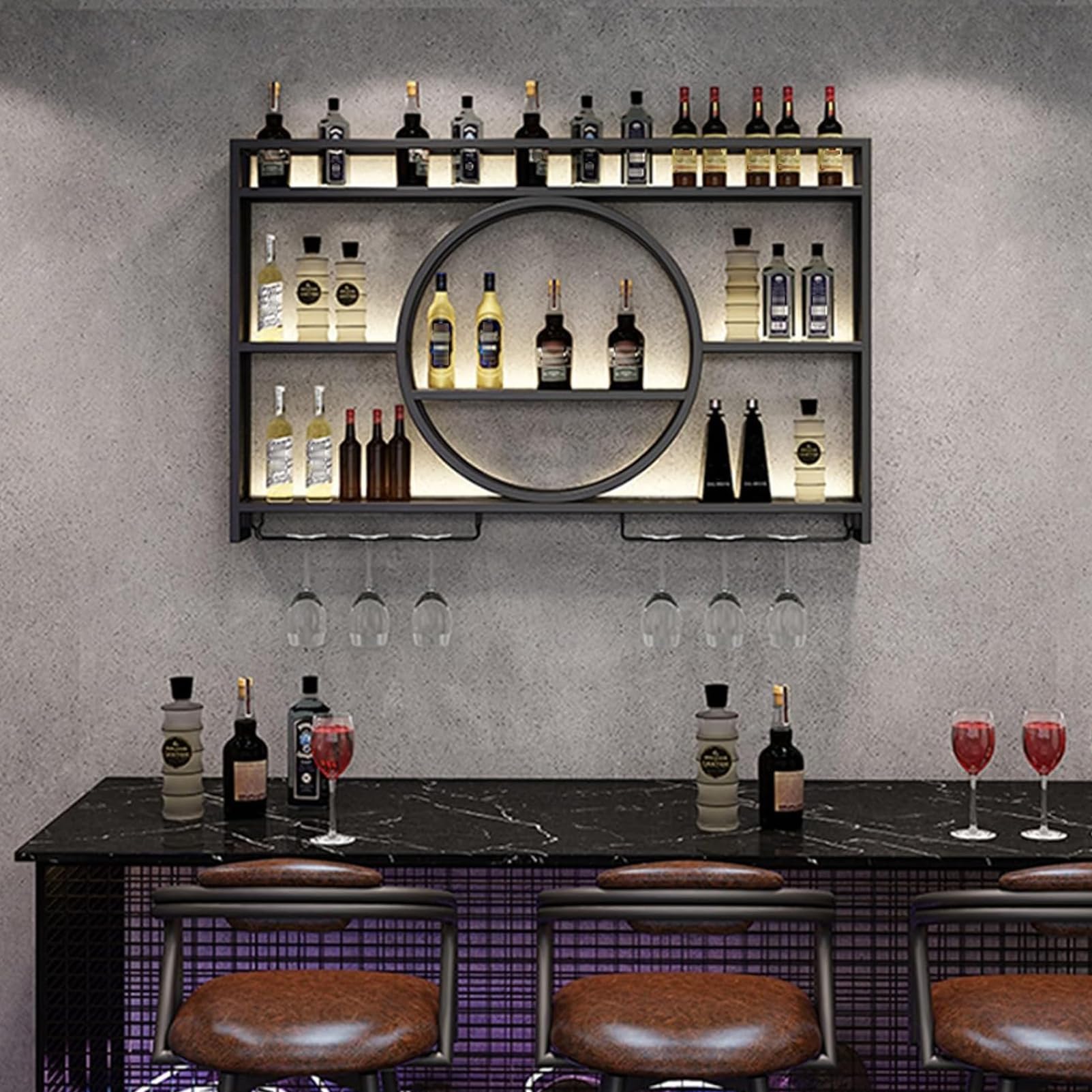 Metalowy regał na wino z wieloma haczykami, nowoczesny regał barowy, żelazny stojak na szklanki, do domu, restauracji lub baru.