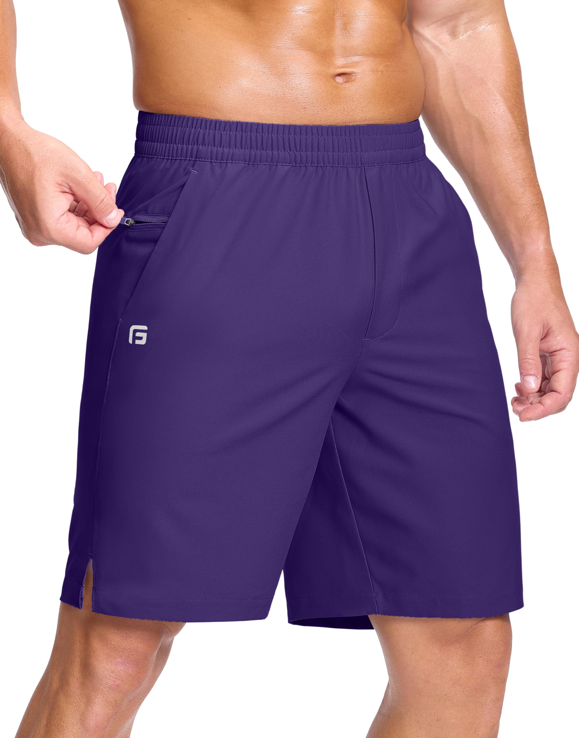 GGJ Men's Lightweight Athletic Shorts with 2 Zipper Pockets 7"/9"/5" Gym Workout Running Quick Dry Tennis Shorts for Men