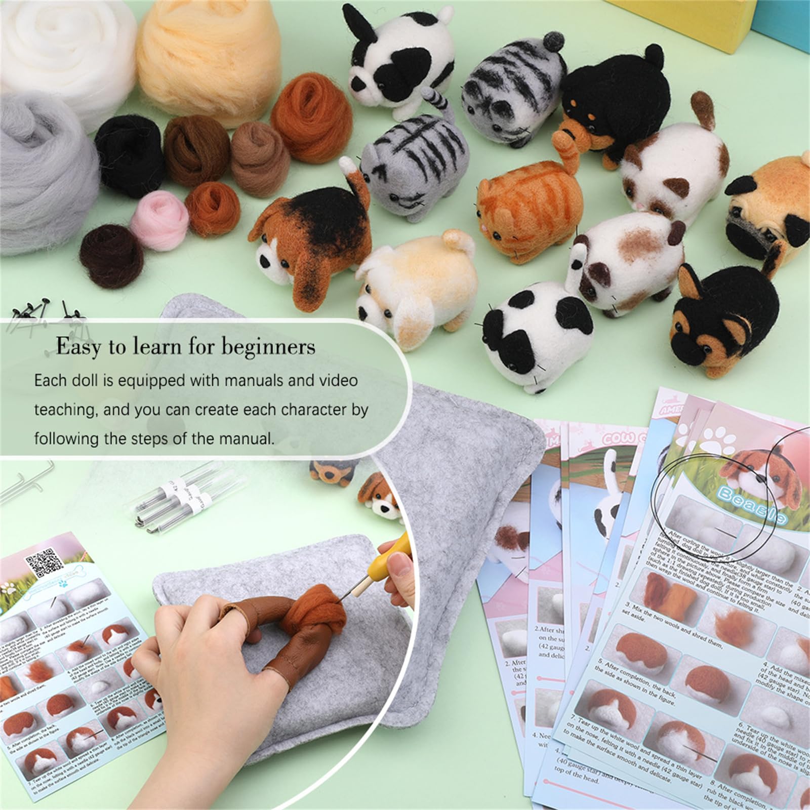 Gissroys Kits de suministros de fieltro de aguja de animales con herramientas para principiantes, juego de fieltro de aguja con herramientas