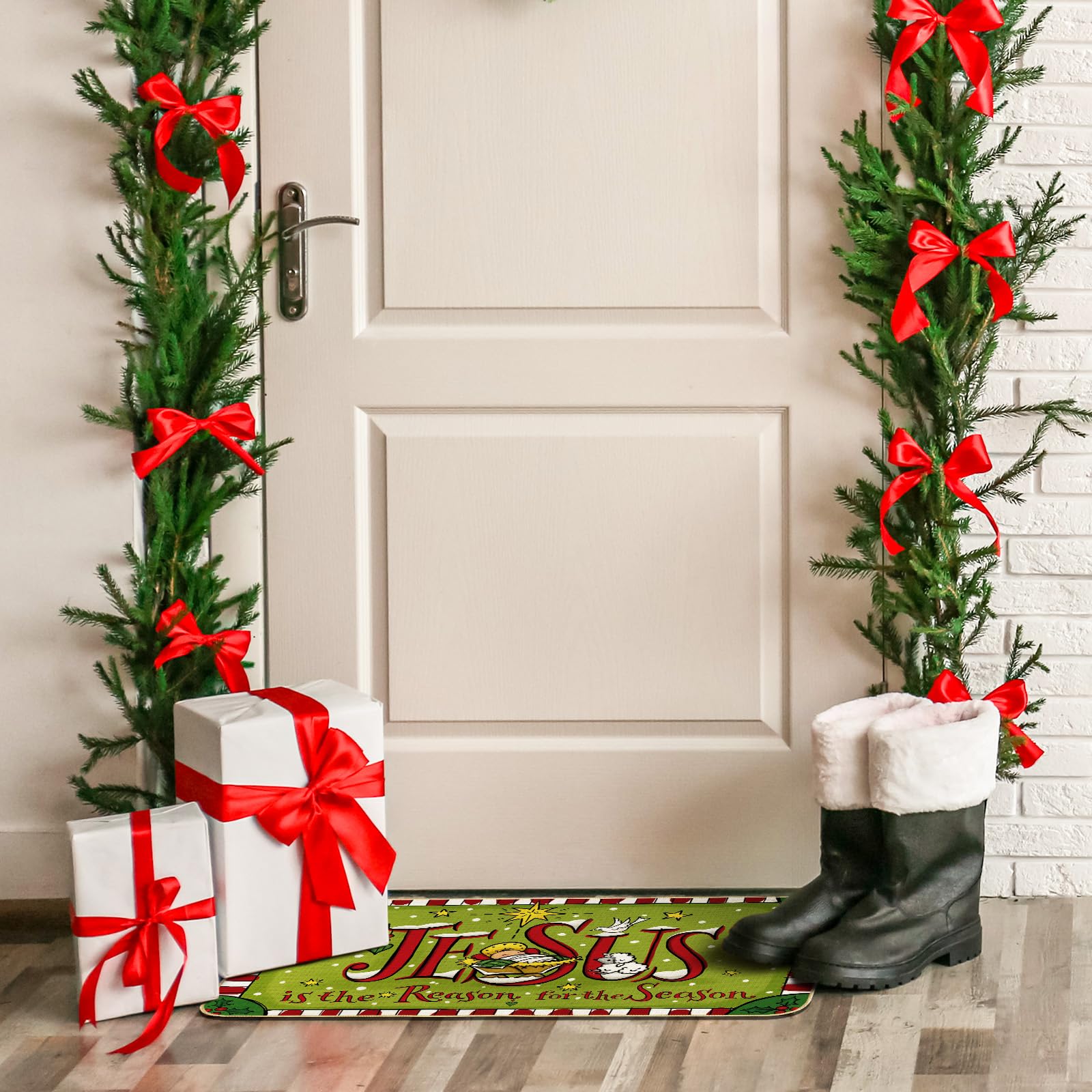 Whaline Merry Christmas Doormat - Coir Non-Slip, 17x29 Inch, Christmas Tree Design Indoor/Outdoor