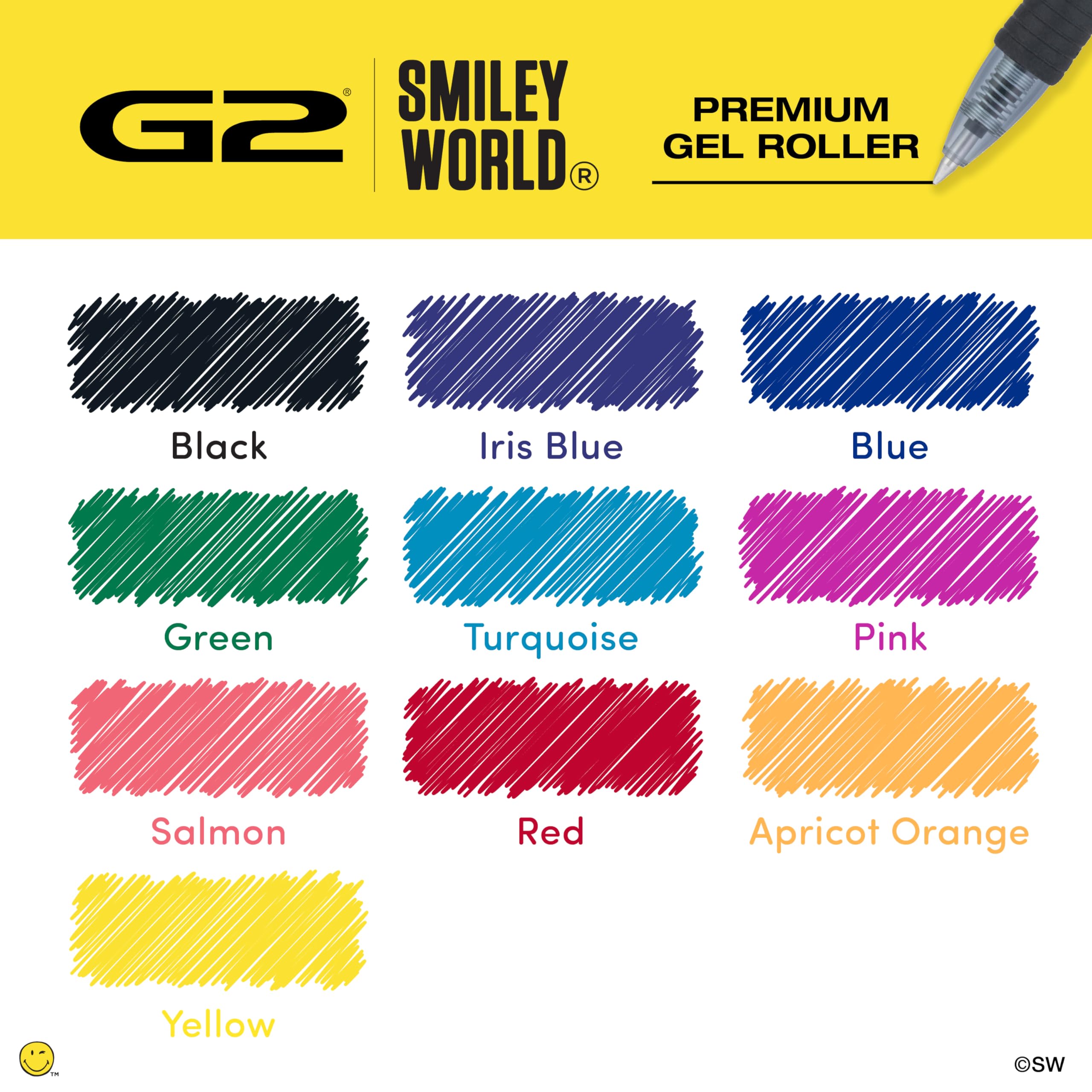 PILOT G2 Premium Gel Roller Pens G2 SmileyWorld Collection Write Happier 10 Pack Pouch Fine Point 0 7 — view 6
