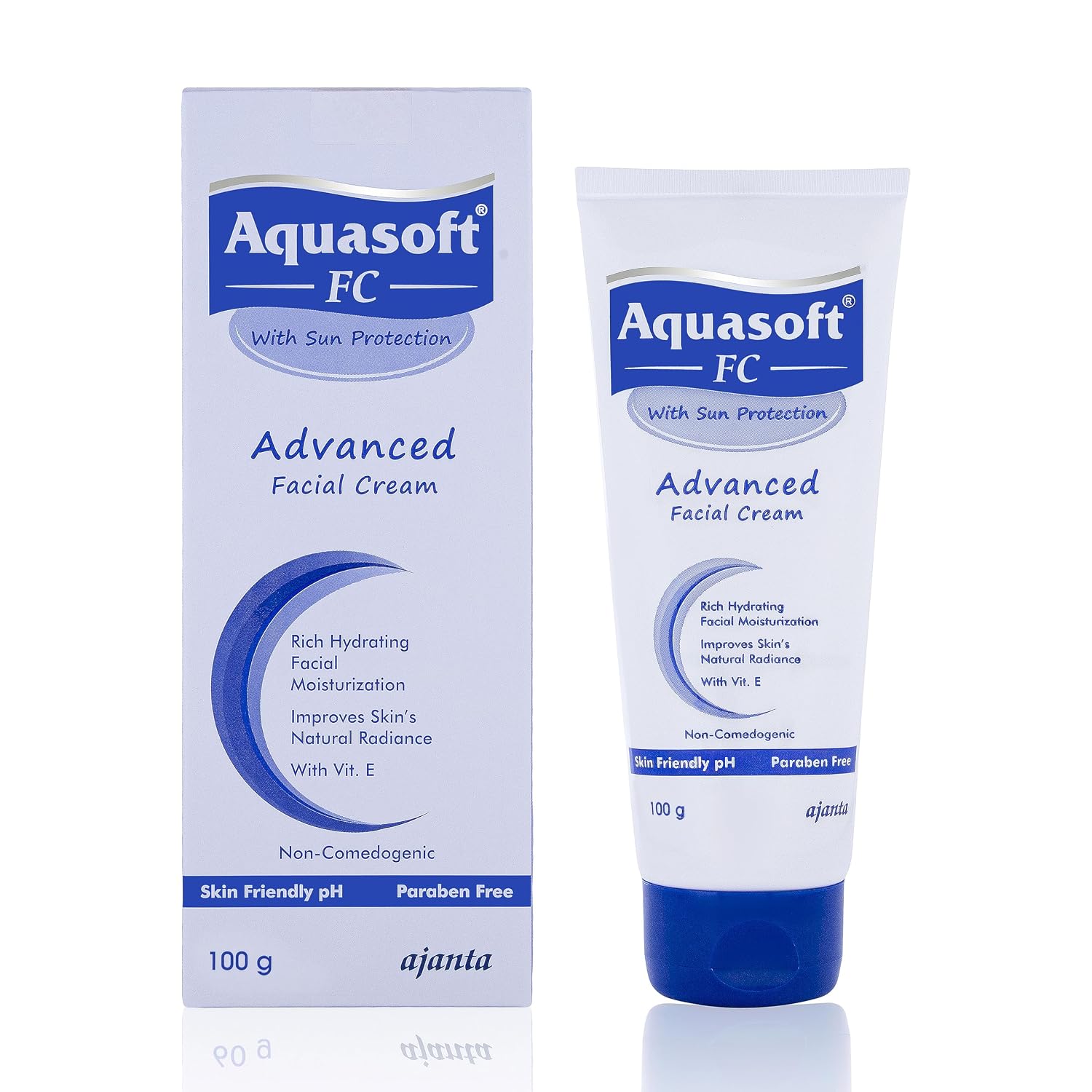 Aquasoft FC Cream 100gm – Moisturiser for deep hydration & radiance with Aquaxyl & Vitamin E. Lightweight, non-greasy, paraben-free daily face cream for acne-prone skin.