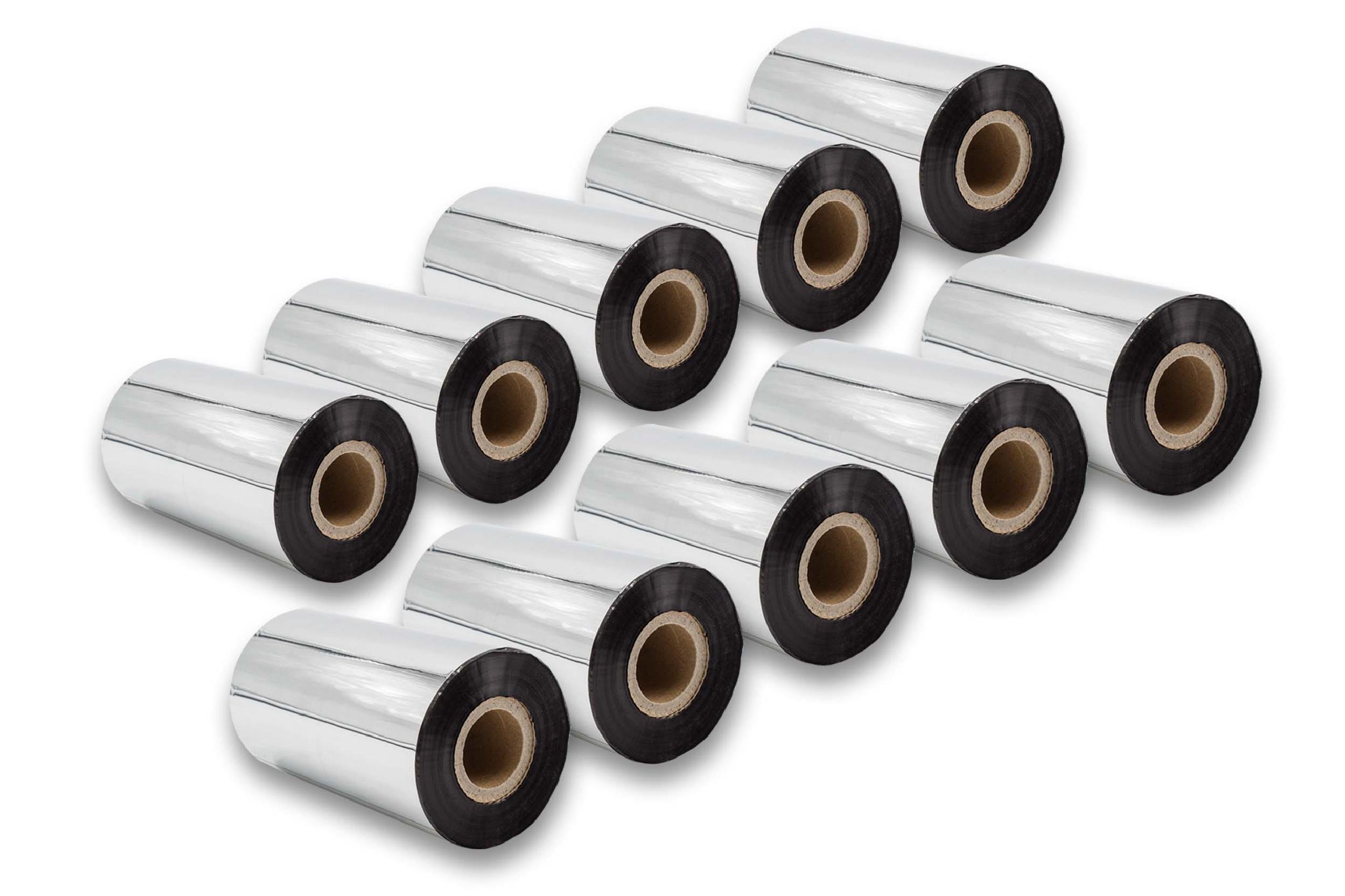 vhbw 10x Thermotransfer-Band kompatibel mit TSC TTP-343 Plus | TTP-268M Drucker Etikettendrucker, Wischfest, 110 mm x 300 m, Wachs-Plus Schwarz