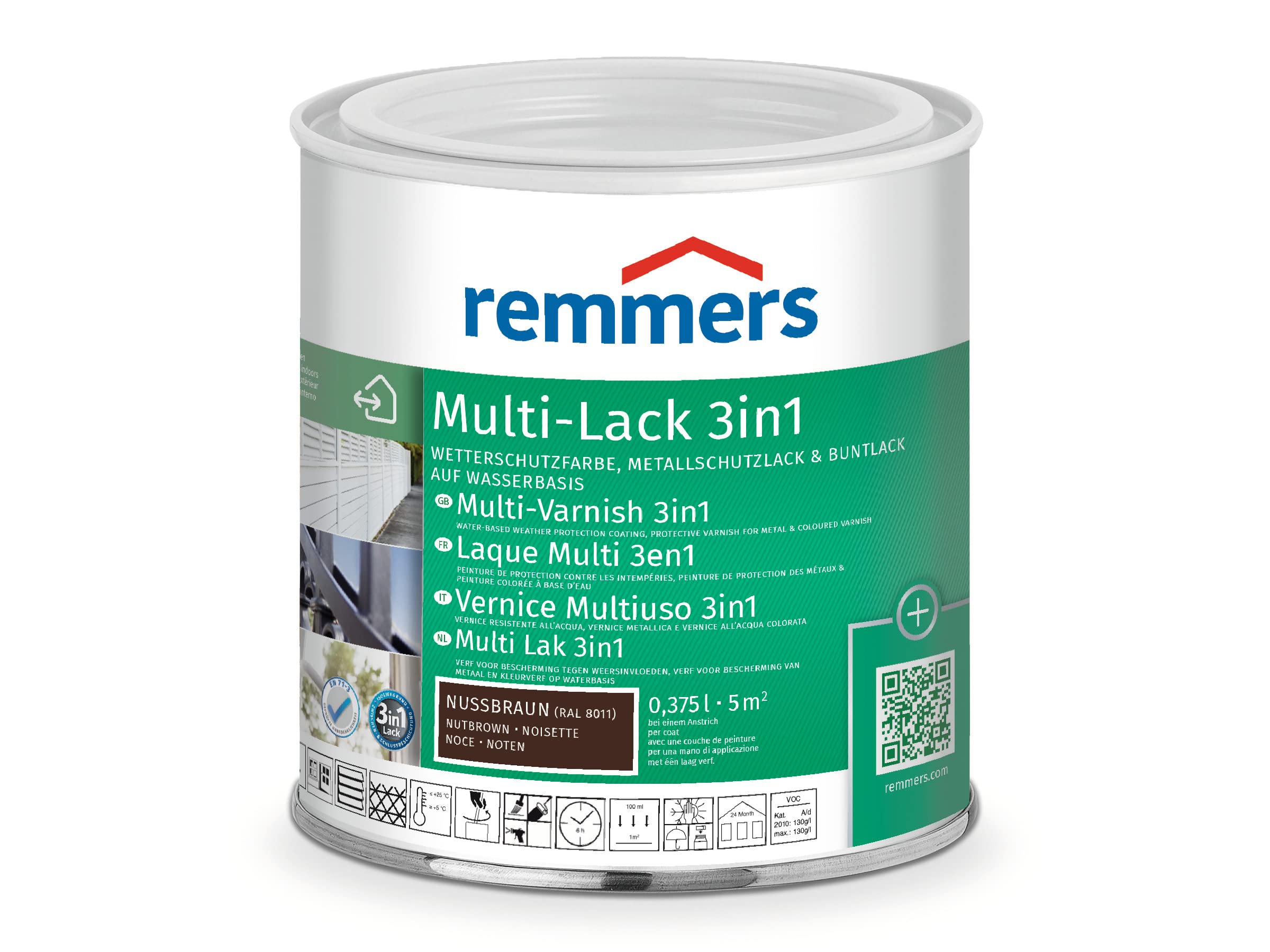 Remmers Multi-Lack 3in1 in Nussbraun (RAL 8011), 0,375 Liter