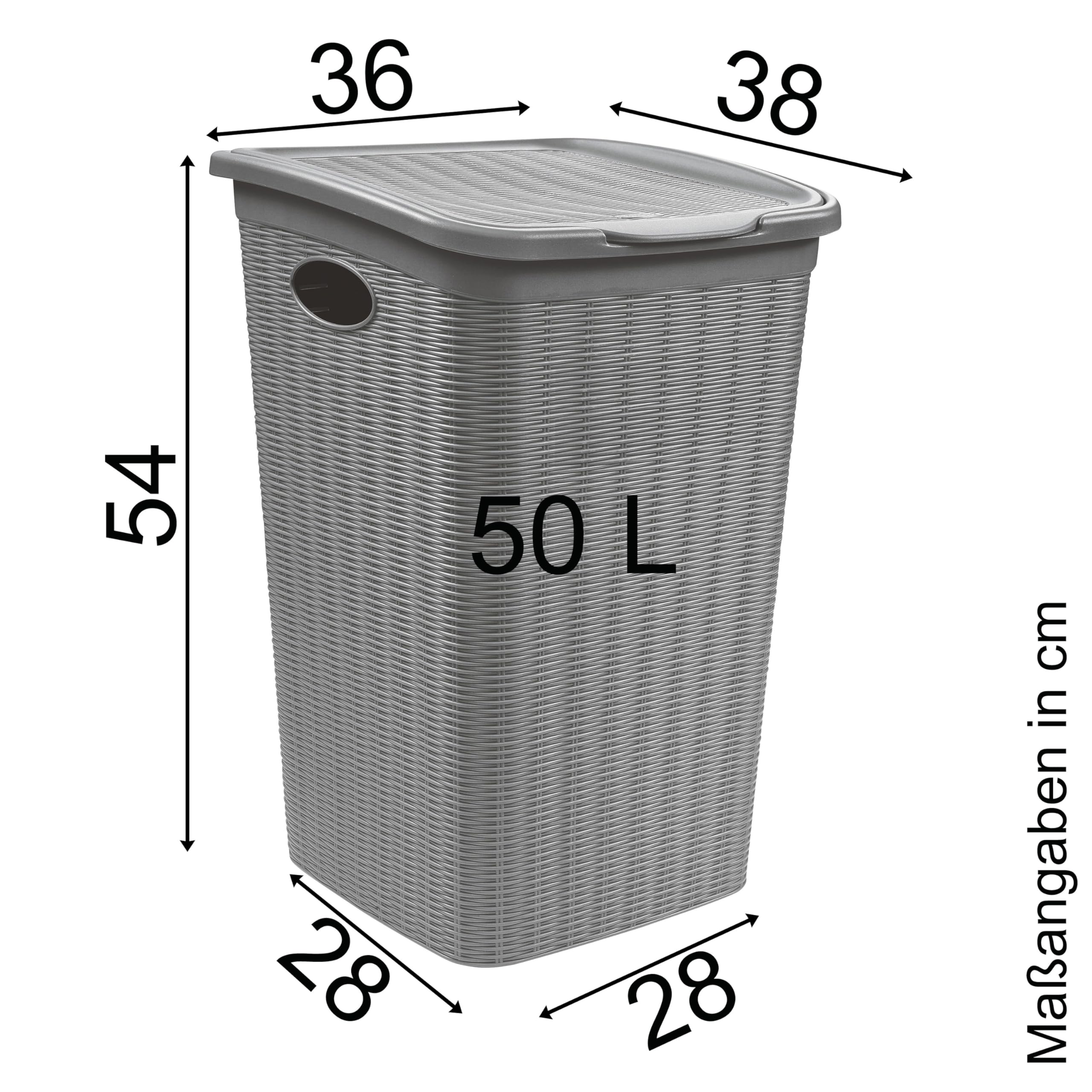 2x Wäschekorb 50L groß Hellgrau Rattanoptik mit 38x36x54cm Korb Kunststoff