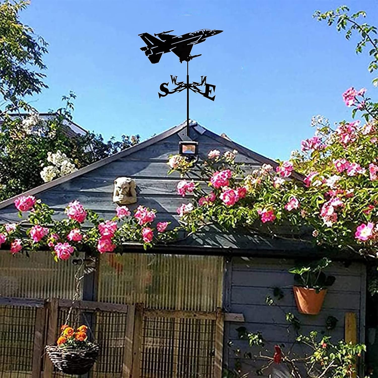 Weathervane, Weather Vane,Fighter Aircraft Weather Vane Durable Farm Weathervane Country House Metal Wind Vane with Anti-Rust Coating Wind Direction Indicator for Grass-Garden Lawn Ornament