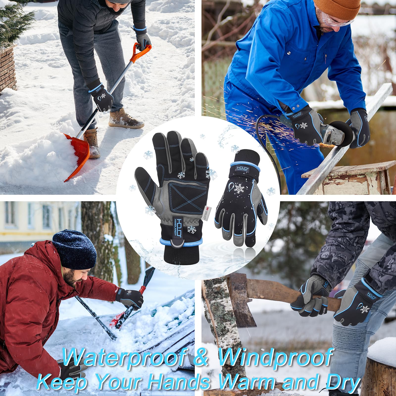 Guantes de trabajo de invierno impermeables para hombres y mujeres, guantes térmicos Thinsulate 3M para pantalla táctil, guantes cálidos para esquí, correr, ciclismo, senderismo