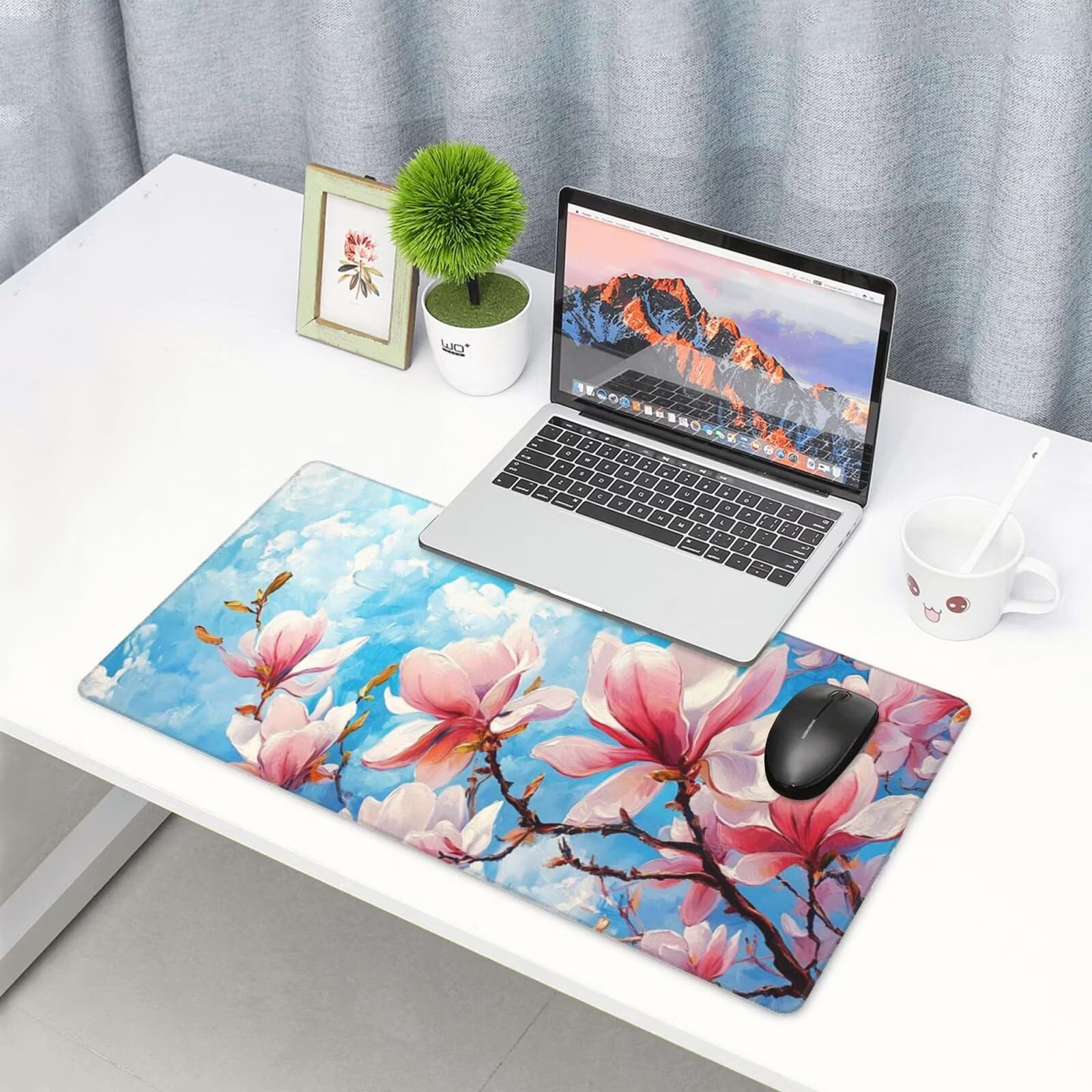 Podkładka pod mysz w kwiaty XXL chmura 1600 x 800 x 3 mm mata biurkowa zmywalna podkładka do gier na laptopa, z antypoślizgową gumową podstawą do gier, komputera, personelu biurowego Y1113