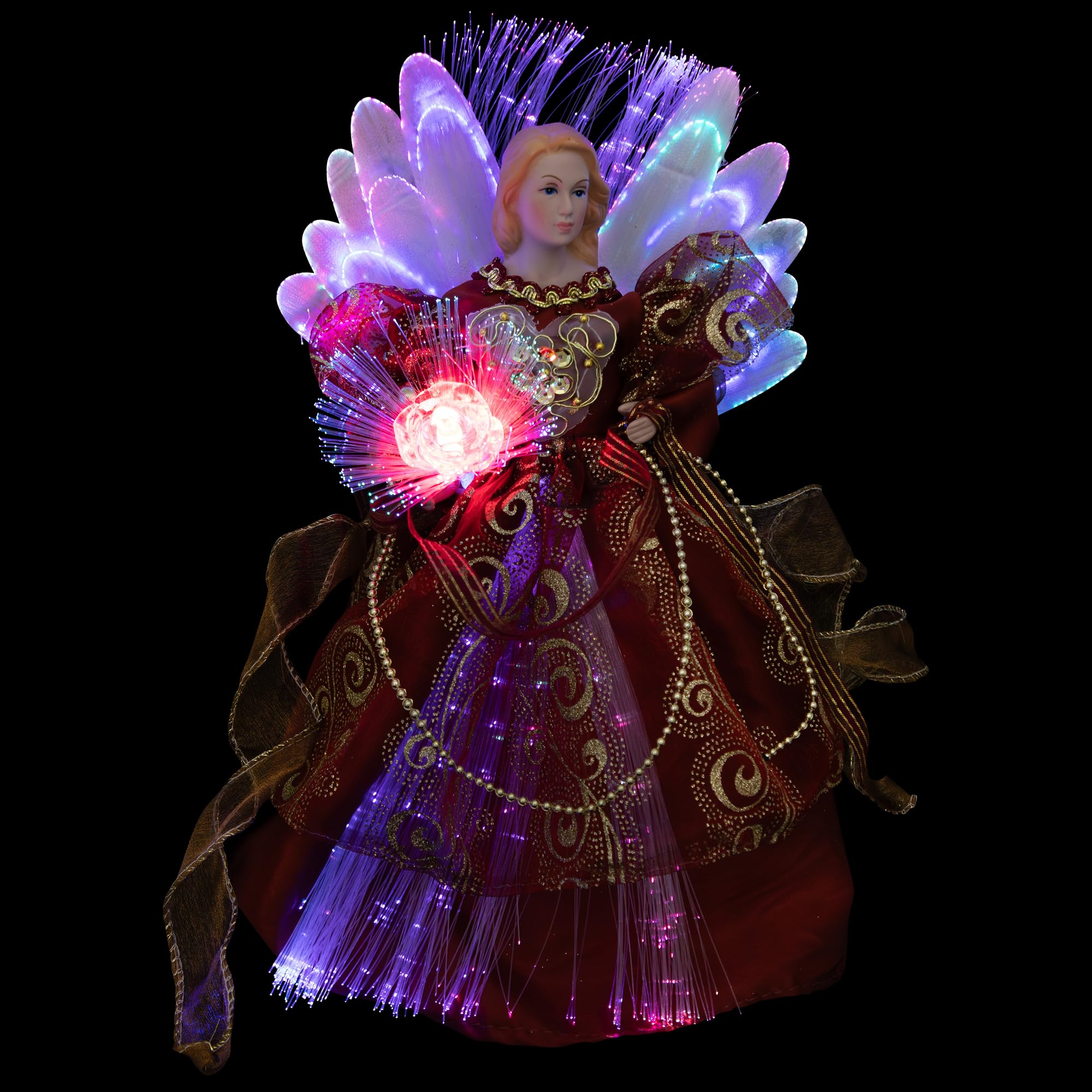 purple dressed black angel christmas tree topper Lighted Fiber Optic - 12