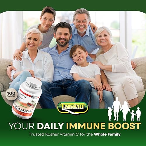 Miniatura 7 de Landau Caramelo masticable de vitamina C de 500 mg para niños y adultos - Suplemento de vitamina C fácil de tomar con acerola - Kosher y fabricado
