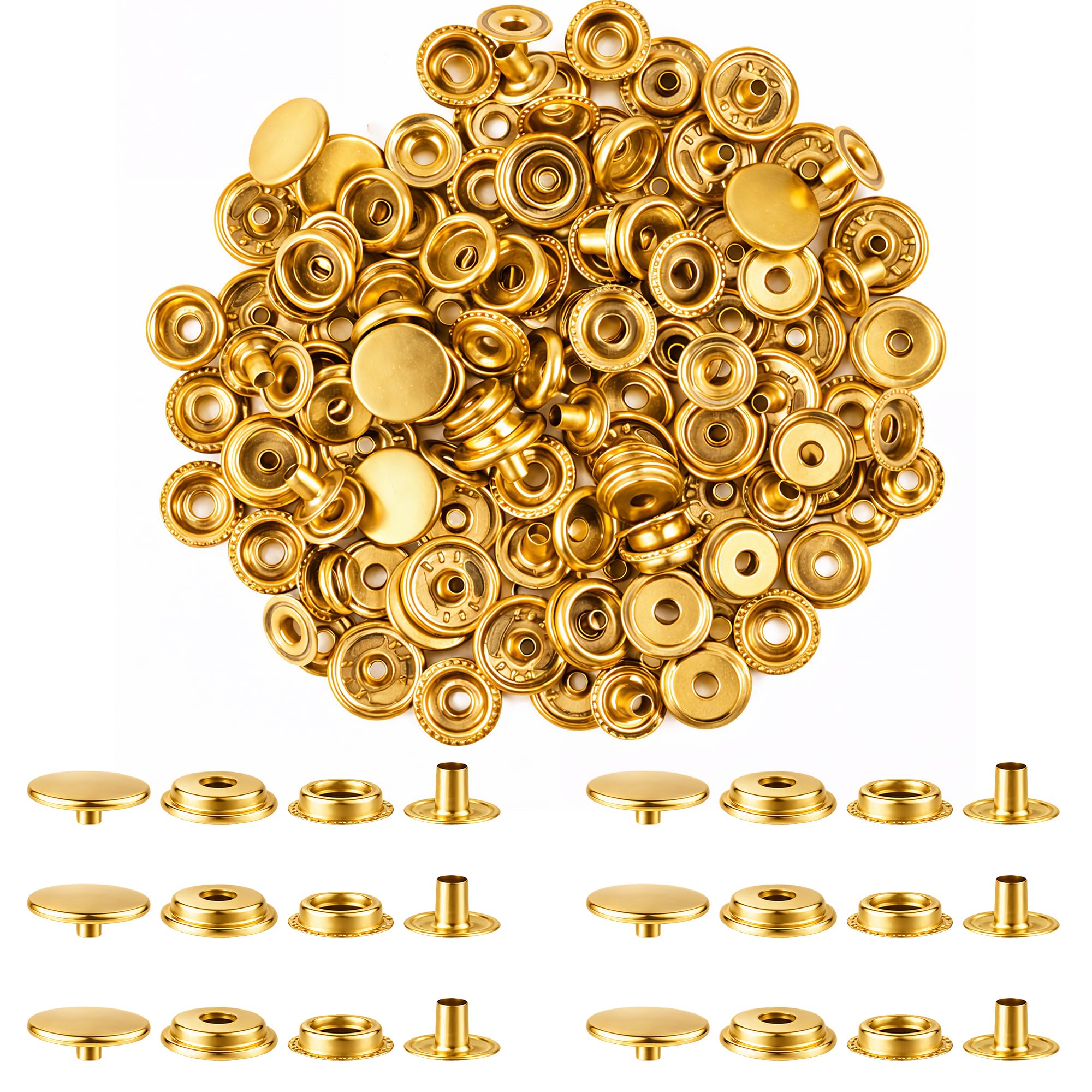 Trimming Shop 15mm Gold Press Studs 4 Part No Sew Buttons, 20pcs Set — image 1