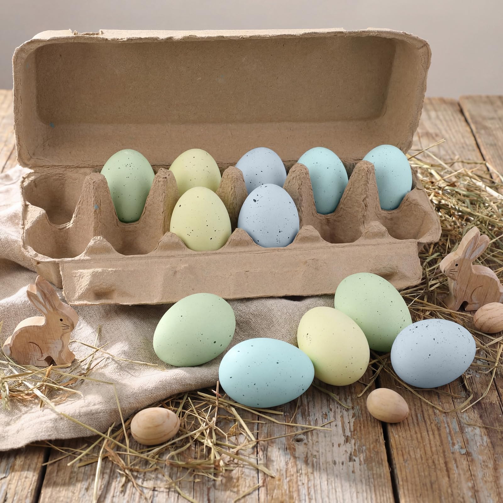 CroBlissful 12 Pcs Easter Speckled Eggs Ceramic Fake Nest Egg Easter Decoration for Easters Egg Hunt Nesting Boxes Crafts Bowl Basket Fillers Home Party Decor