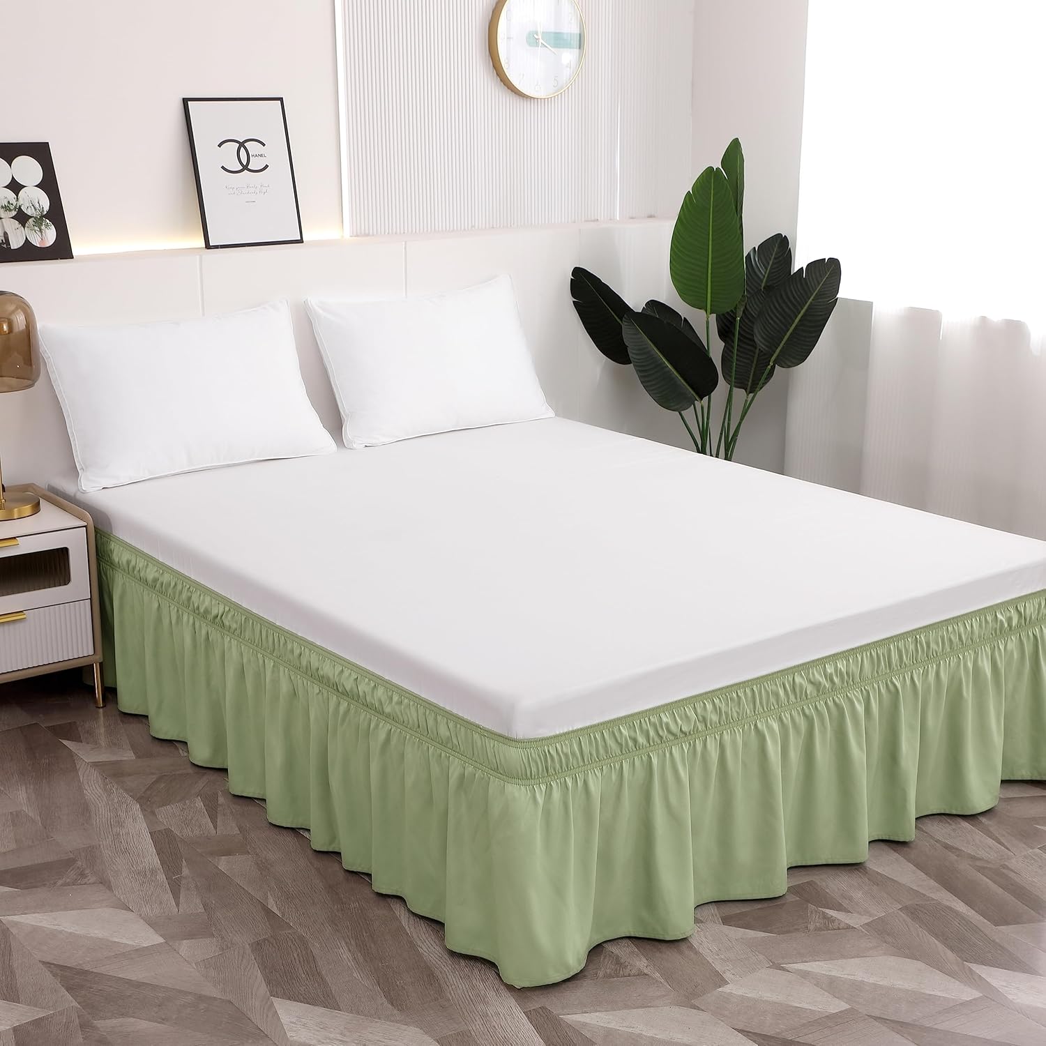 Toodou Easy to Install Wrap Around Sage Green Bed Skirt