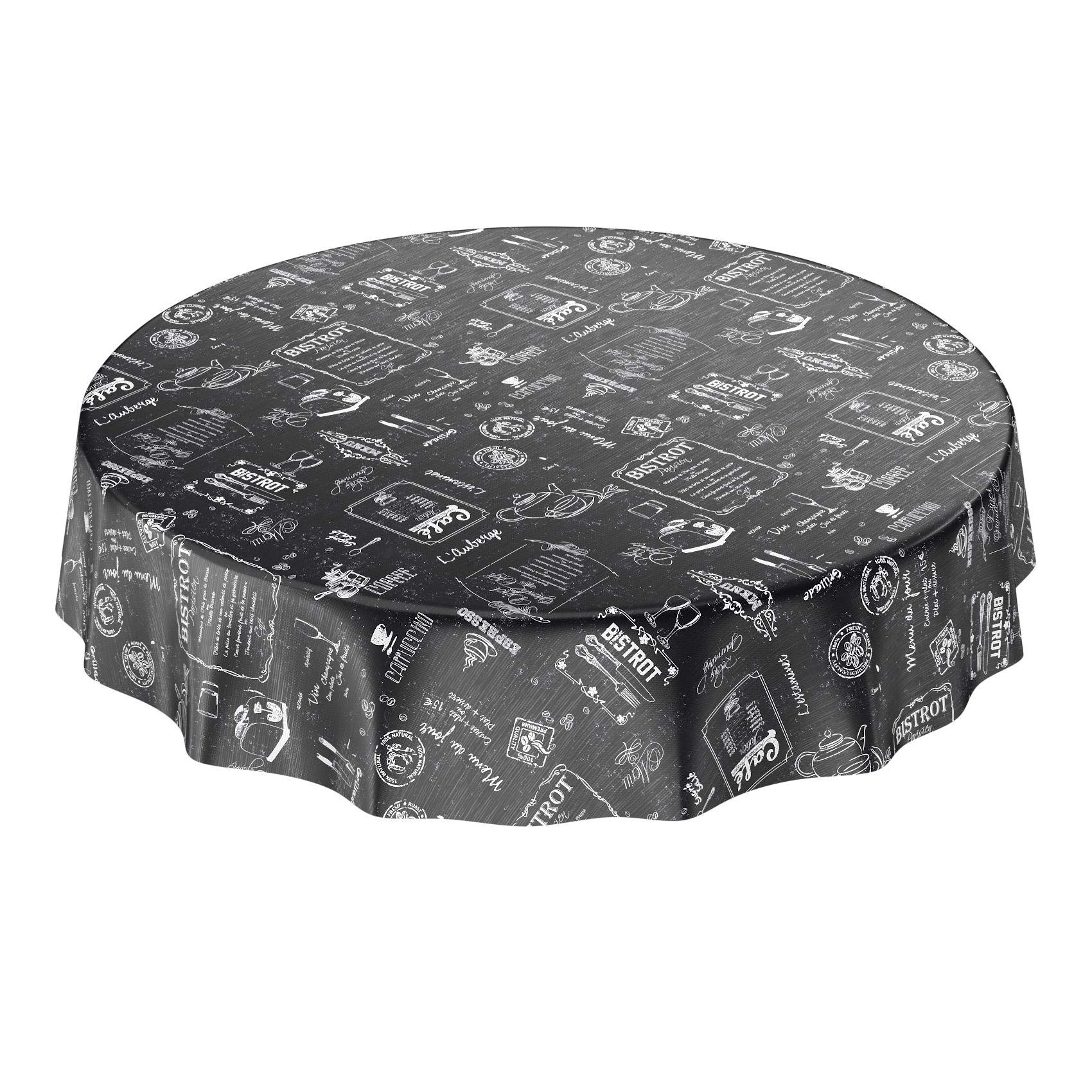 Anro Black Oil Cloth Round Tablecloth Waxed Tablecloth Washable Modern Retro Cafe, Wax Cloth, Rund 140Cm