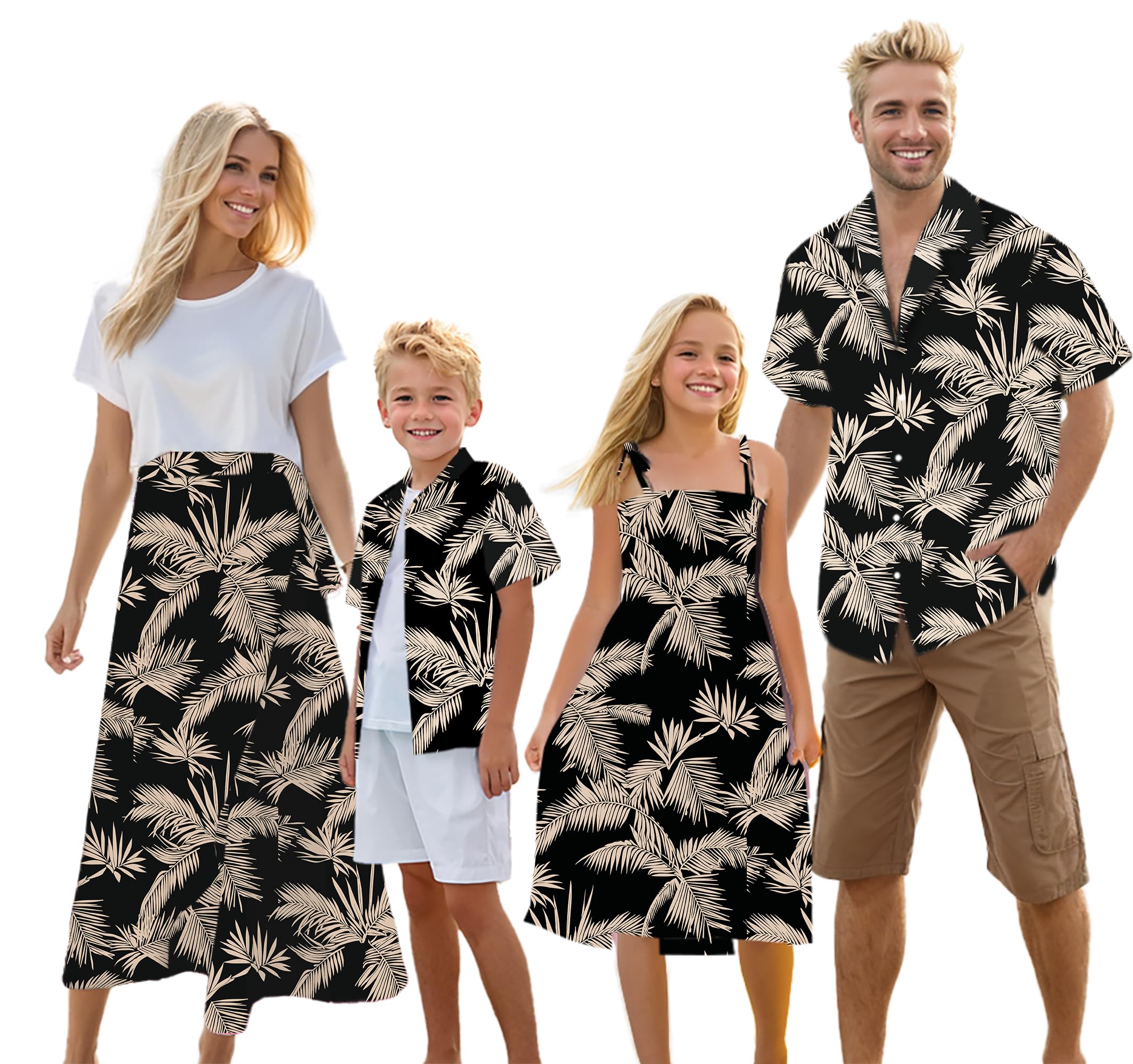 Cromoncent Matching Hawaiian Outfits for Family, Dad and Son Matching Luau Beach Tropical Shirts Mommy Daughter Tropical Sets
