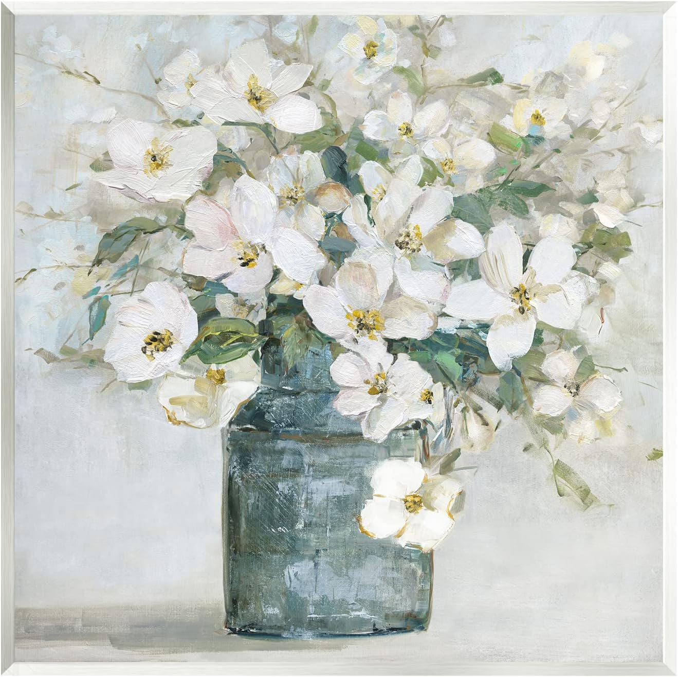 Stupell Industries 'White Geranium Bouquet Blossoming Flower Arrangement Vase', Wall Plaque Art, 12 x 12 Inches, Easy to Hang and Sturdy, Made in USA, by Sally Swatland