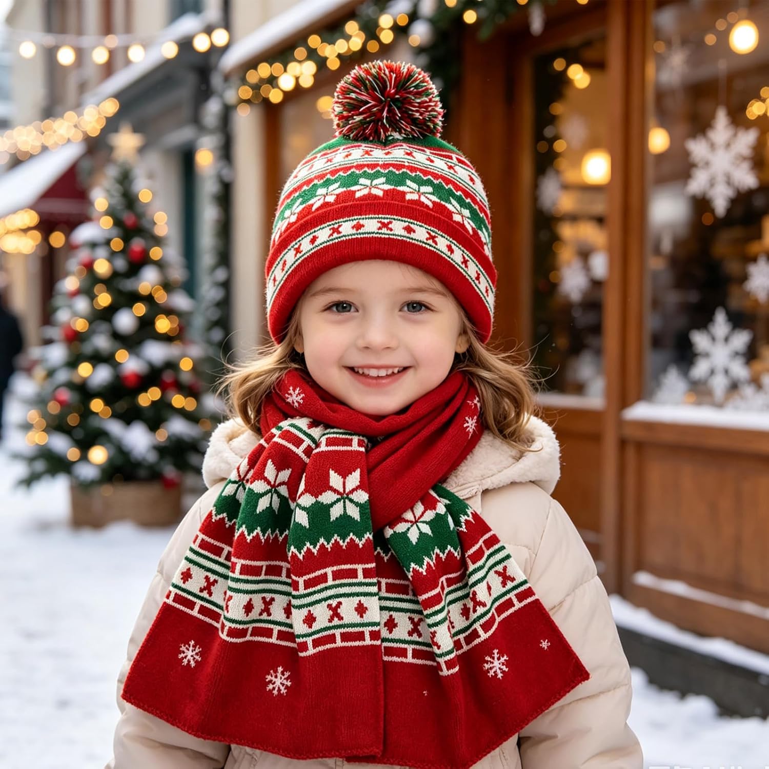 Xmas Hat Scarf Set 2pcs Acrylic Fibers Warm Boys and Girls Christmas