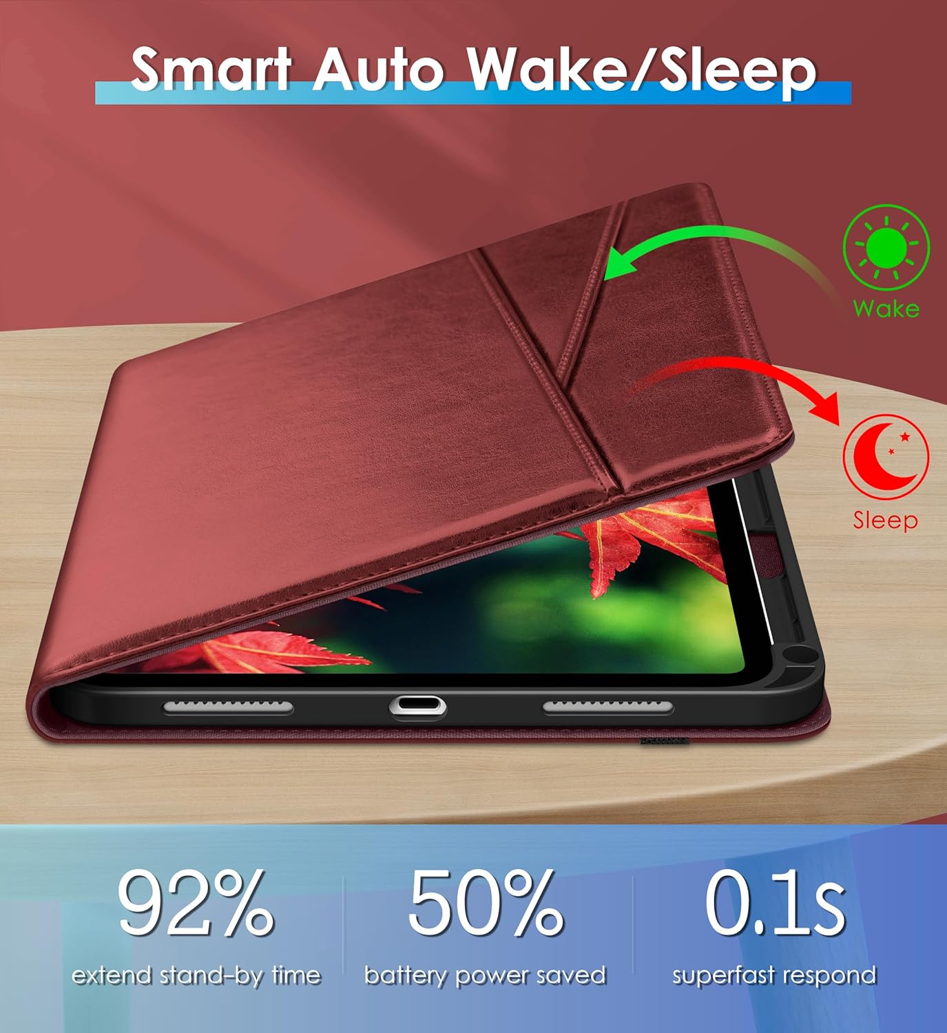 DTTO Rotating Case for iPad (A16) 11th Generation 11 Inch 2025, iPad 10th Generation 10.9 Inch 2022, 360 Degree Swiveling Premium Leather Folio Stand Cover with Pencil Holder, Burgundy Red