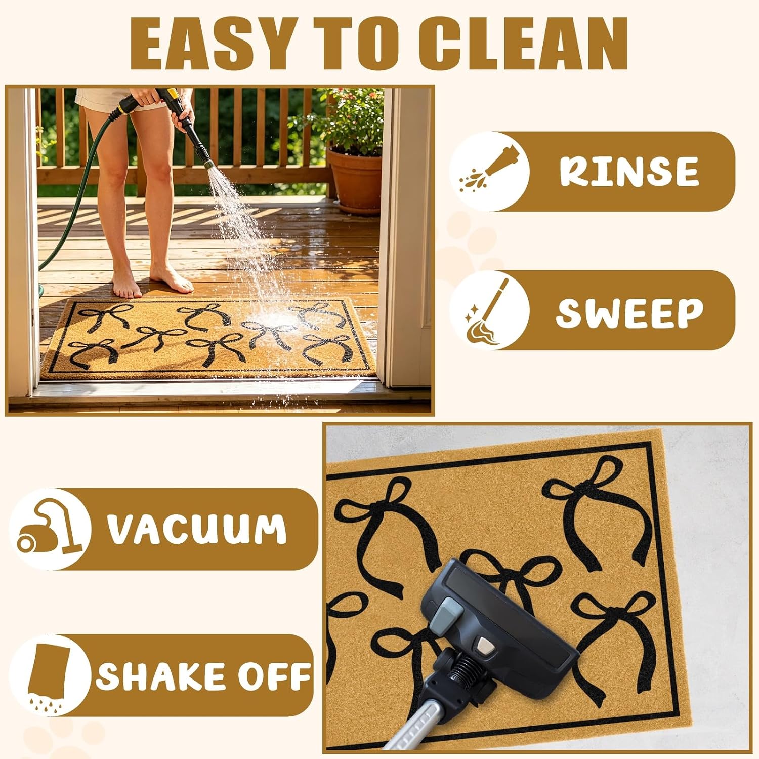 Coir Door Mats Welcome Doormat for Front Door Black Bow Mats for Indoor Outdoor Entrance Mats with Non-Slip Backing for Family Friend Gifts Coco Coir Entry Rug for Porch Patio Hallway 16.9"x29.9"