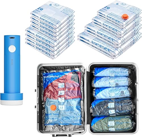 Miniatura 25 de Paquete de 12 bolsas de compresión para viajes | Bolsas de almacenamiento con sellado al vacío para equipaje y ropa sucia | Bolsas ahorradoras de