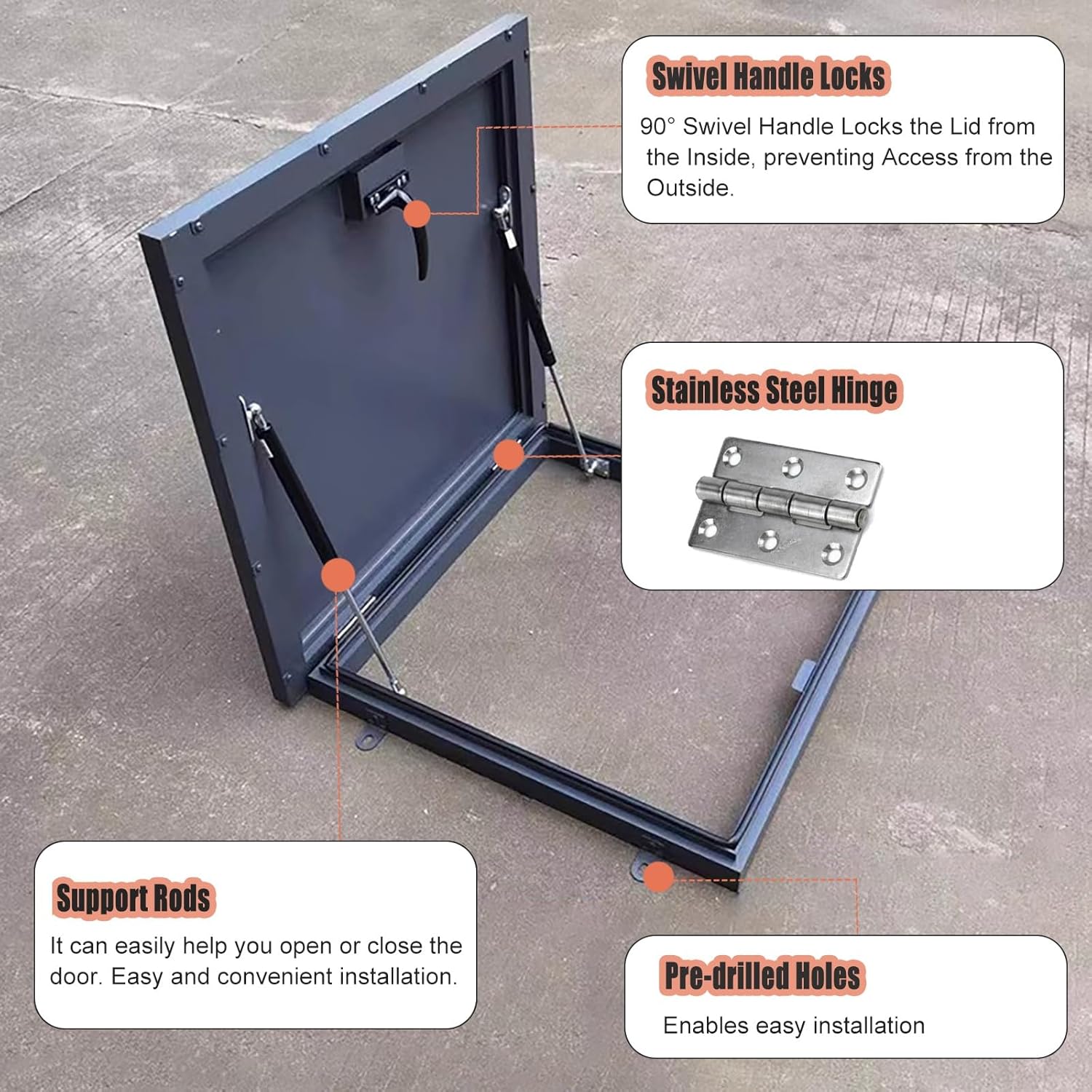 商用ルーフアクセスハッチ 長方形の正方形 平らな井戸蓋/セラーカバー カスタムサイズ 防雨ルーフエグジットリッド 屋根裏天窓カバー(