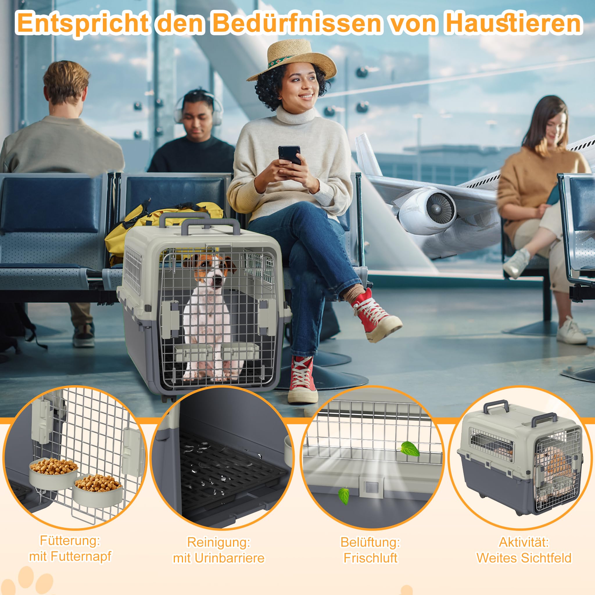 Trasportino per cani e gatti, 67 x 51 x 58,5 cm, trasportino per animali domestici, con porta in metallo e ruote, adatto per aereo, auto, viaggio, fino a 12,5 kg