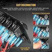 Vista 4 de Partsam Panel de interruptor basculante de 3 bandas, 12 V-24 V, impermeable, interruptor de palanca marino, panel de encendido/apagado de aluminio