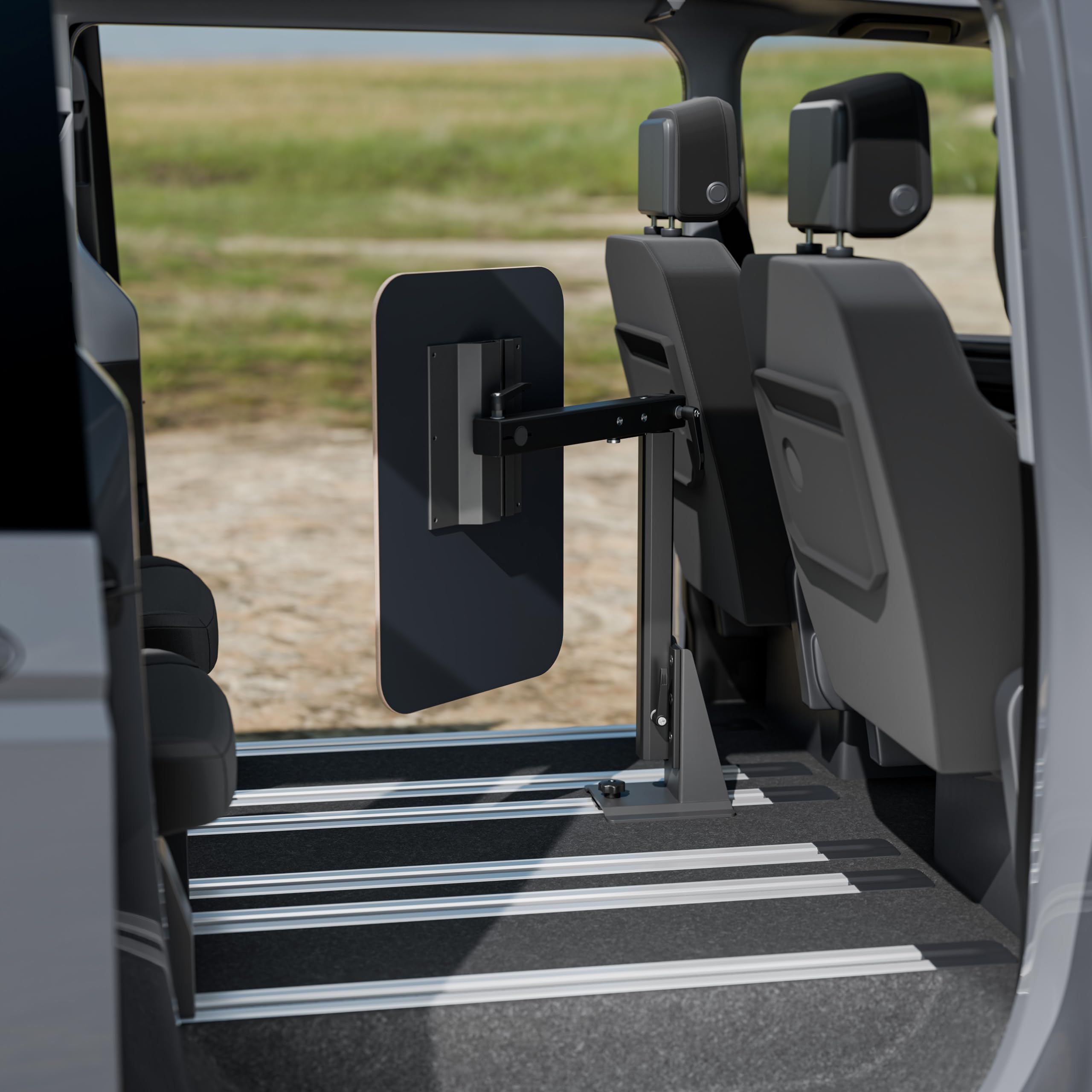Tisch für Bodenschiene oder Bodenplatte - klappbar, faltbar und schwenkbar - Büro und Camping im Van - Konsolentisch (Mercedes V-Klasse/Vito)