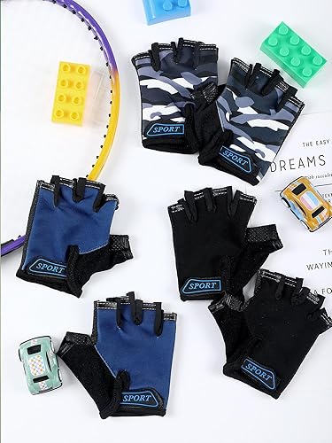 Miniatura 6 de 3 pares de guantes de bicicleta para niños, guantes de entrenamiento sin dedos de medio dedo, gel antideslizante para bicicleta y motocicleta