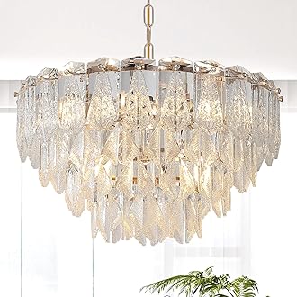 20" Modern Crystal Chandelier 9-Light Gold Chandelier Light Fixtures 5 Tiers K9 Crystal Round Lighting for Dining Room Bedroom Kitchen Island Living Room Foyer Entryway, E12