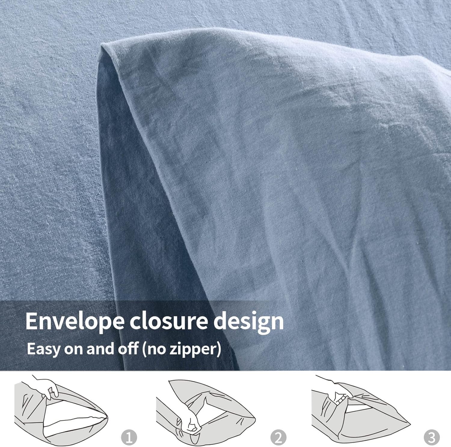 NEXHOME PRO 100% Organic Cotton King Pillowcases Set of 2, Envelope Closure Linen Feel Textured Natural, Soft and Durable, Premium Cooling Pillow Cases for Bed (20x36 inch, Blue) - Image 5