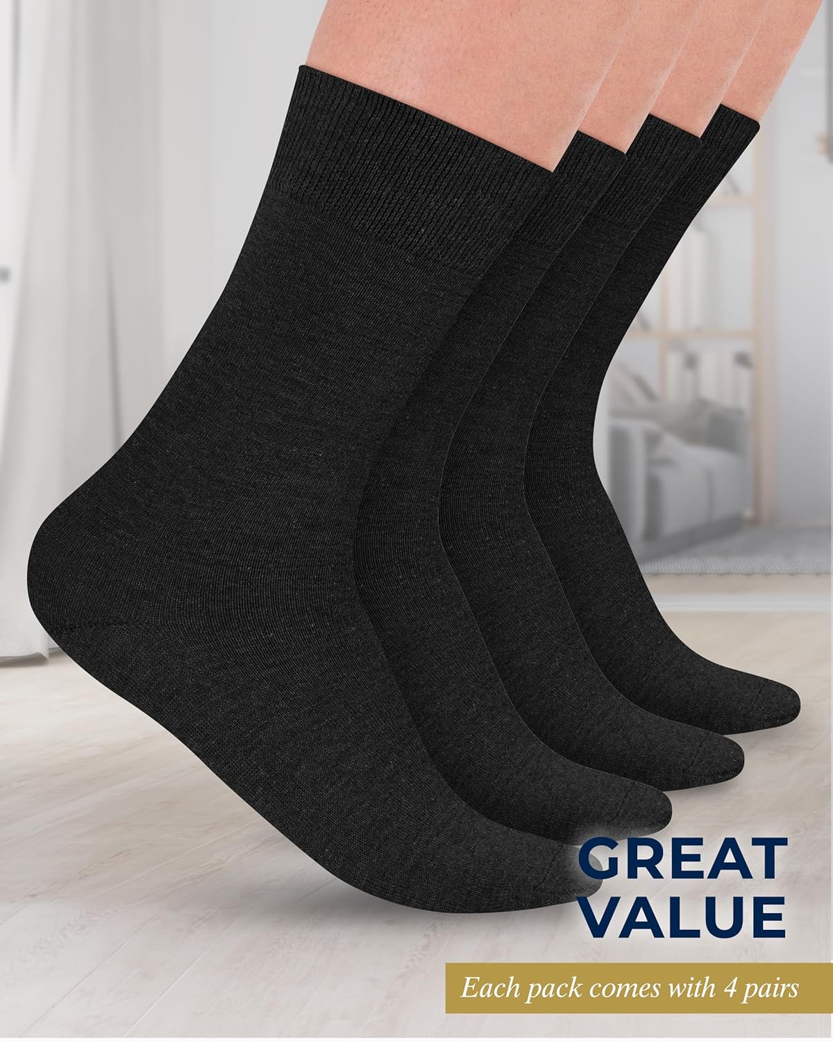 Pembrook Diabetic Dress Socks for Men - 4 Pairs Odor Free Stylish Diabetic Socks for Men Work | Mens Diabetic Socks Casual - Image 5