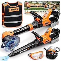 KidBloom 2 in 1 Attrezzi da Lavoro Bambini, Decespugliatore Giocattolo & Soffiatore Foglie con Suoni, Giochi da Giardino per Bambini, Giochi Bambino 3 Anni