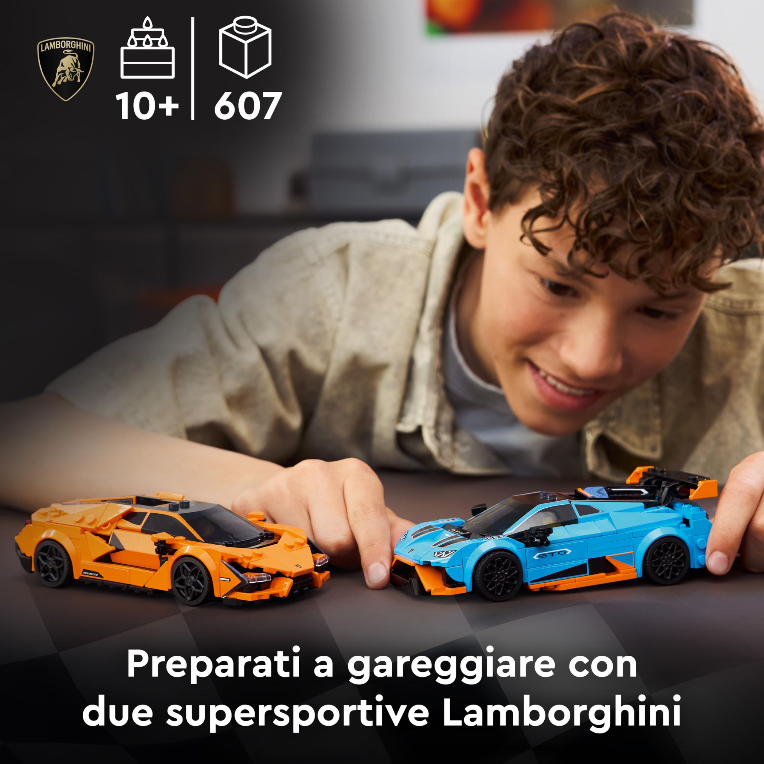LEGO Speed Champions Lamborghini Revuelto e Huracán STO - Modellini di Auto da Corsa - Macchine Giocattolo con 2 Minifigure dei Piloti - Regalo di Compleanno per Bambini da 10 Anni in su - 77238 | Kit modello auto da corsa, 2 minifigure pilota, set da col