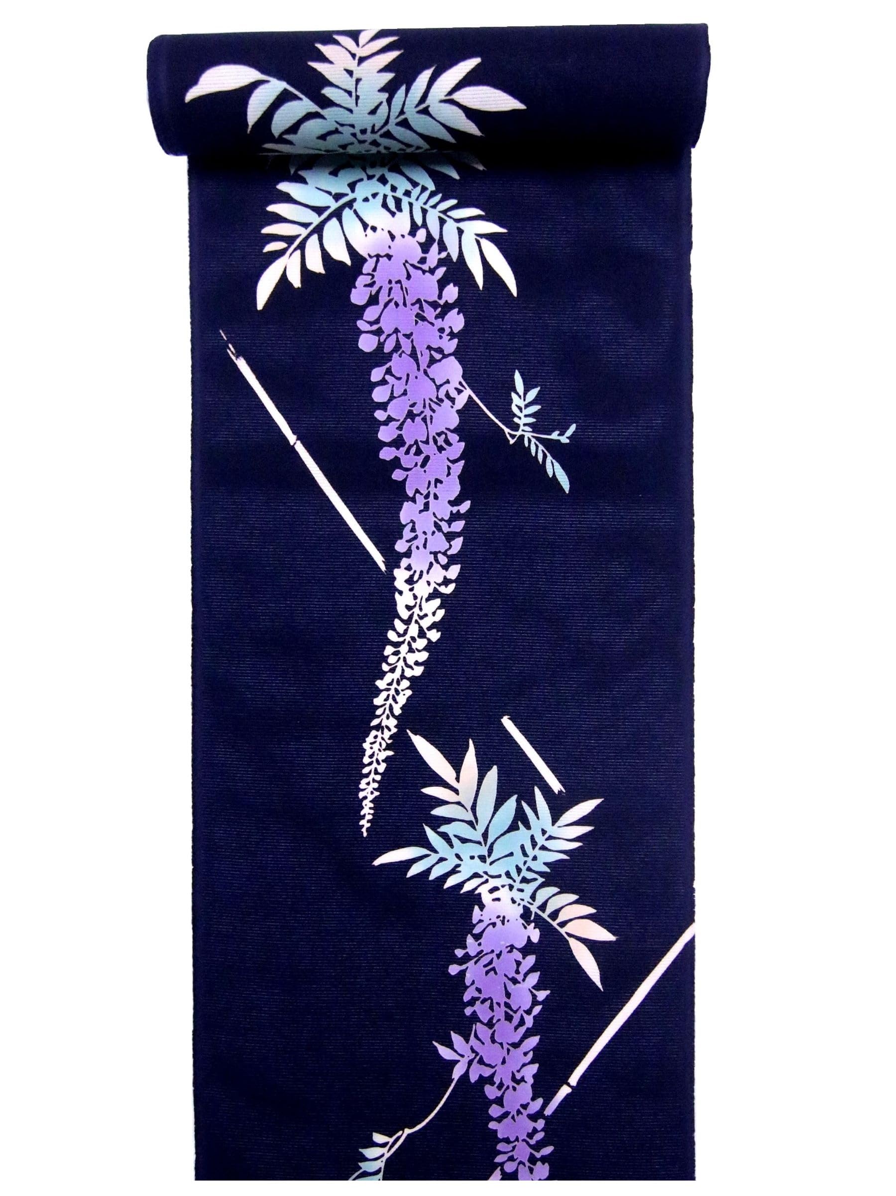 Amazon.co.jp: 浴衣 反物 綿絽・No.56・黒地・藤柄【浴衣反物の