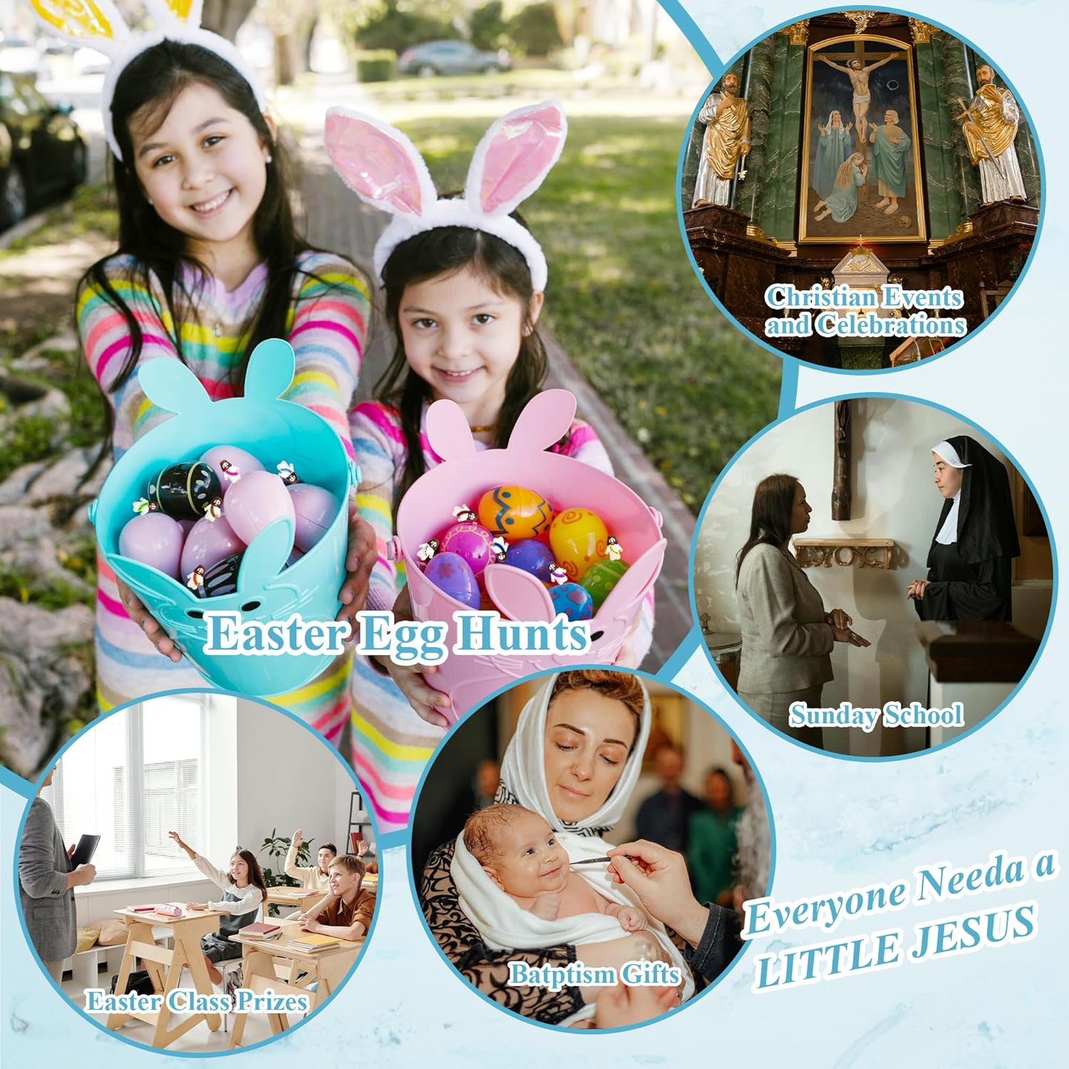 400 Pcs Little Jesus Figures Mini Rubber Jesus Miniatures to Hide and Seek Religious Gift Party Favors Easter Egg Stuffers