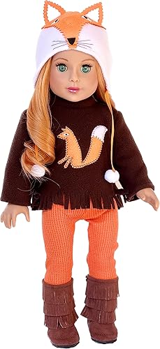 Foxy - Ropa para muñecas de 18 pulgadas, traje de 4 piezas, sombrero, blusa, leggings y botas. (Doll no incluido)