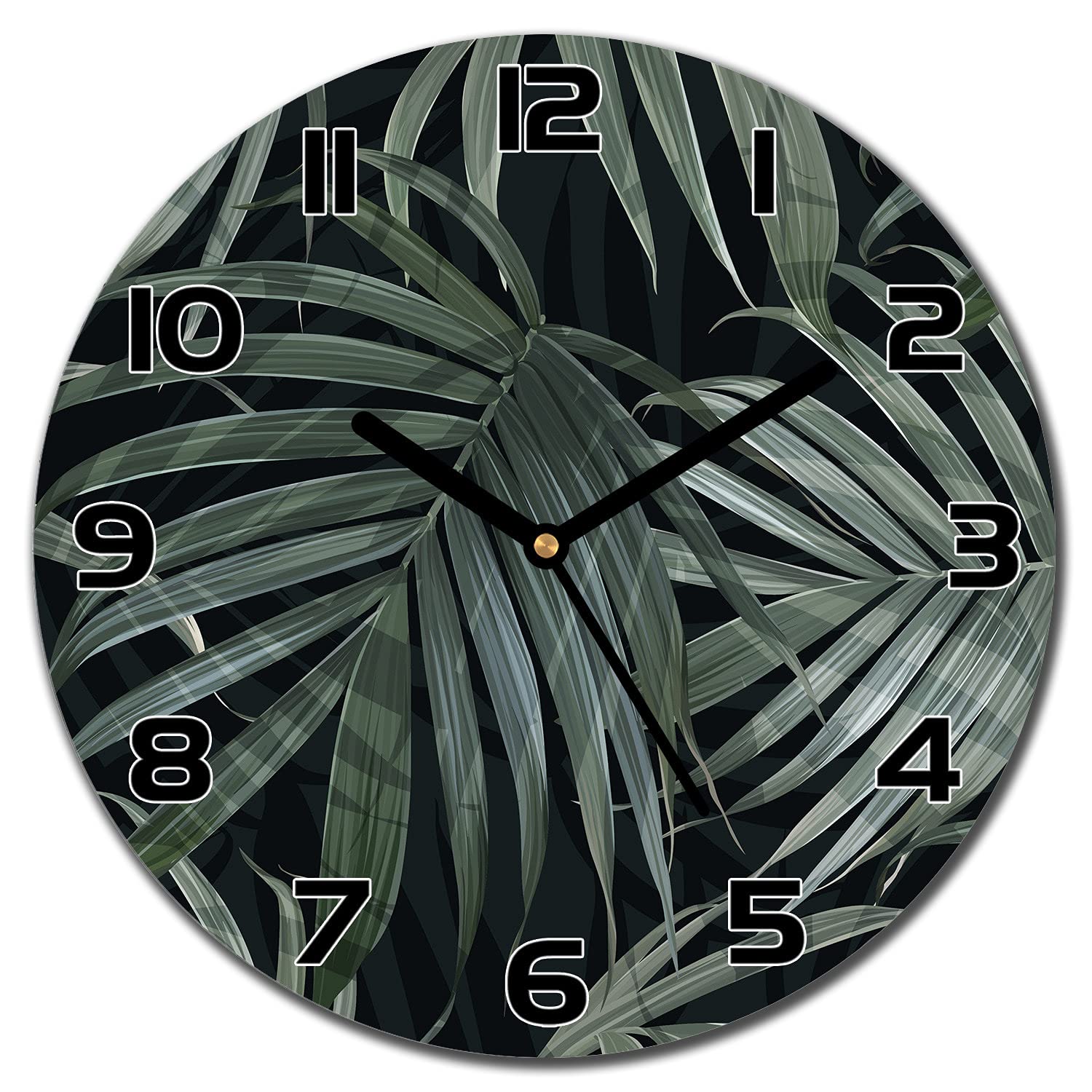Horloge salon moderne feuille de monstre en verre 30 cm ronde