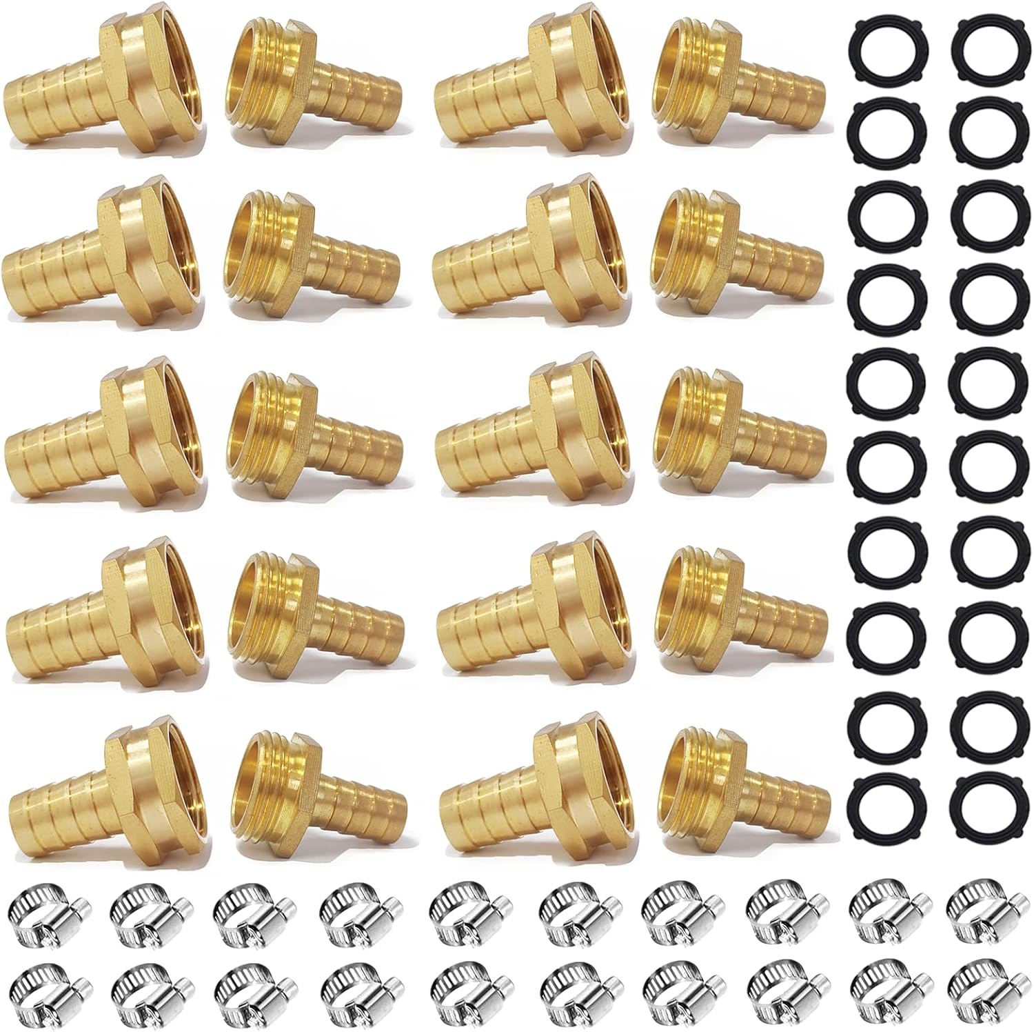Garden Solid brass Hose Repair Connector with Clamps,Fit for Garden Hose Fitting,Male and Female Hose Fittings 10 Set (3/4-10 Set)