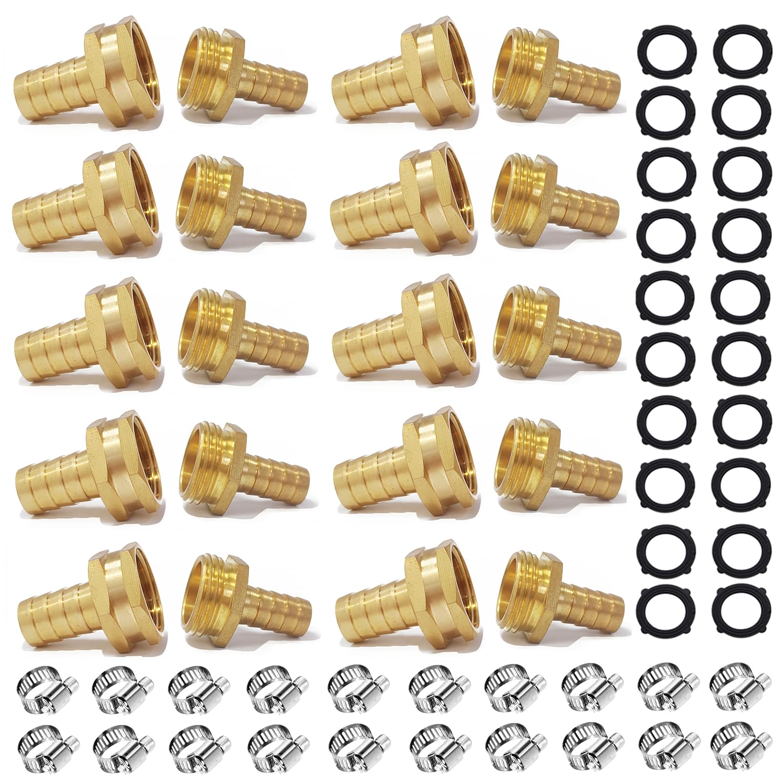 Connettore per riparazione tubi da giardino in ottone massiccio con morsetti, adatto per raccordi per tubi da giardino, raccordi per tubi maschio e femmina, set da 10 (5/8"-10)