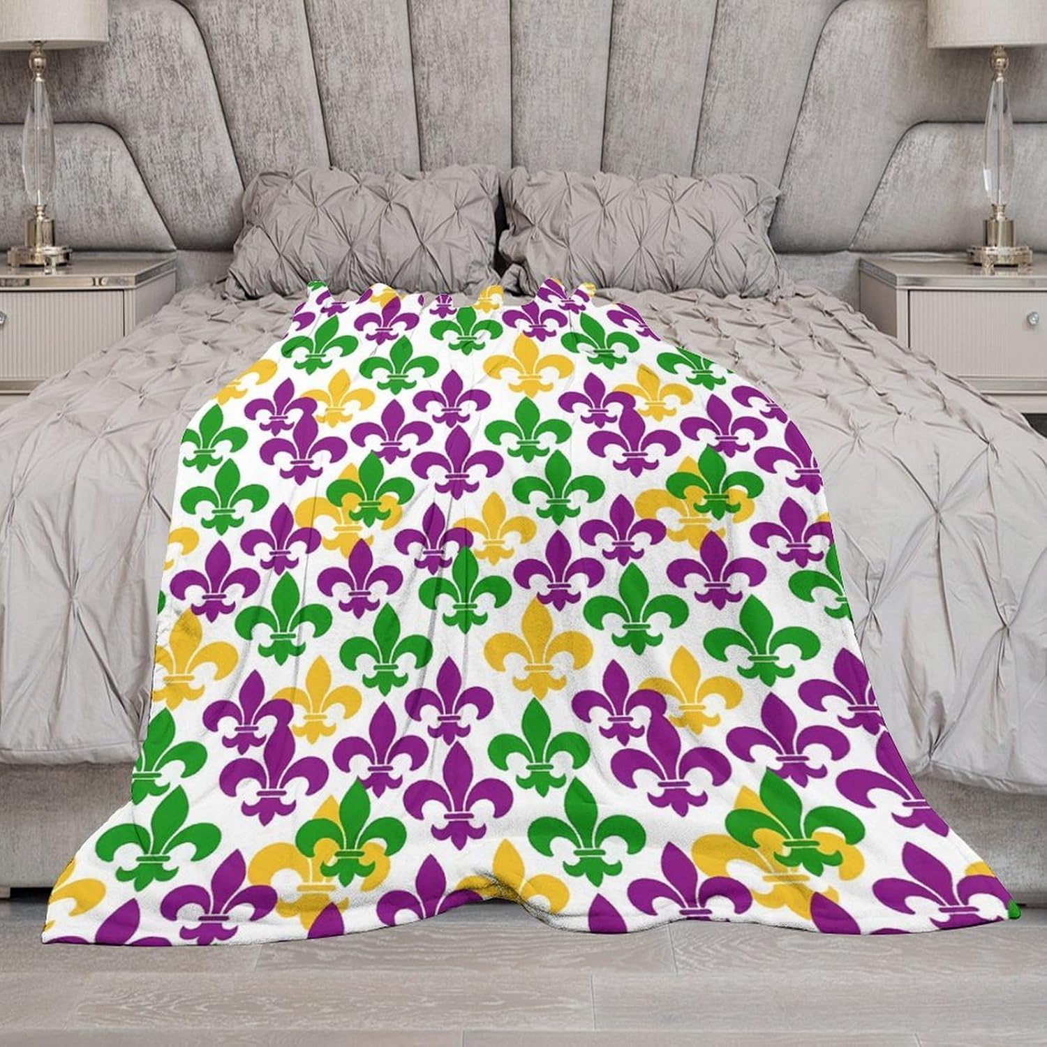 Funny Blanket and Throws for Couch Chair Sofa, Soft and Lightweight Winter Flannel Microfiber Throws for Chair Couch Bed, Compatible with Mardi Gras Decorations Blankets, 60x80 Inches