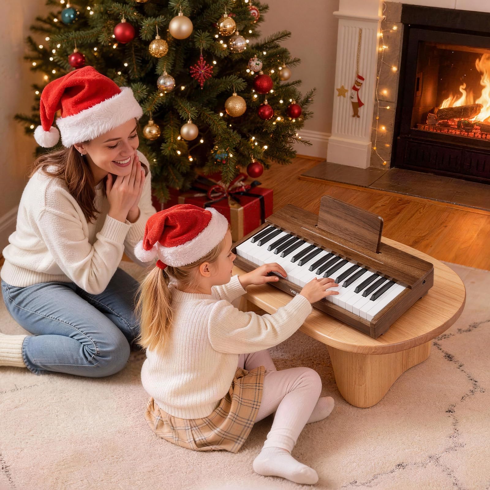 VEVOR Mini Strumento Musicale Giocattolo in Legno a 37 Tasti, Mini Strumento Musicale Giocattolo Educativo con Suono Realistico, Doppia Alimentazione, Volume Regolabile per Bambini Piccoli