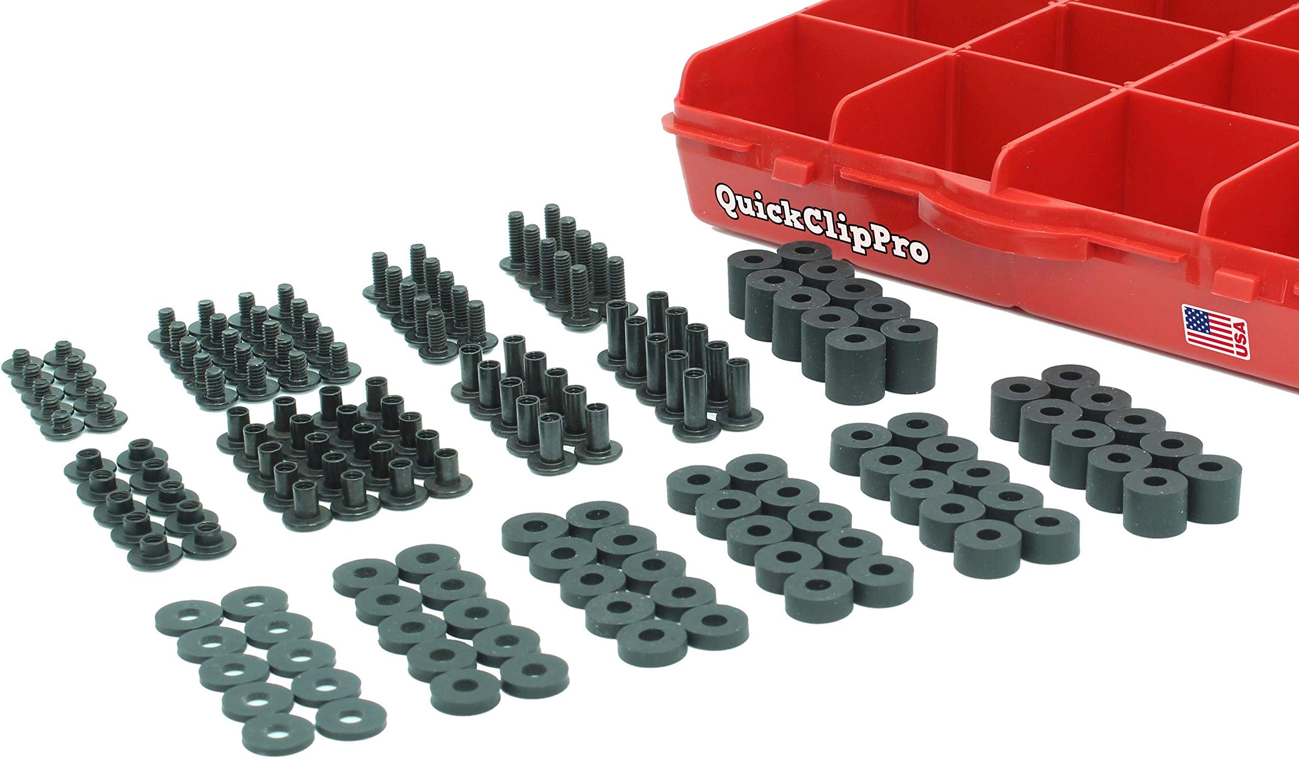 Quick Clip Pro Black Chicago Screw & Post Assortment Kit + Spacers/Washers for Kydex Gun Holsters + Knife Sheaths Made in USA 170pc