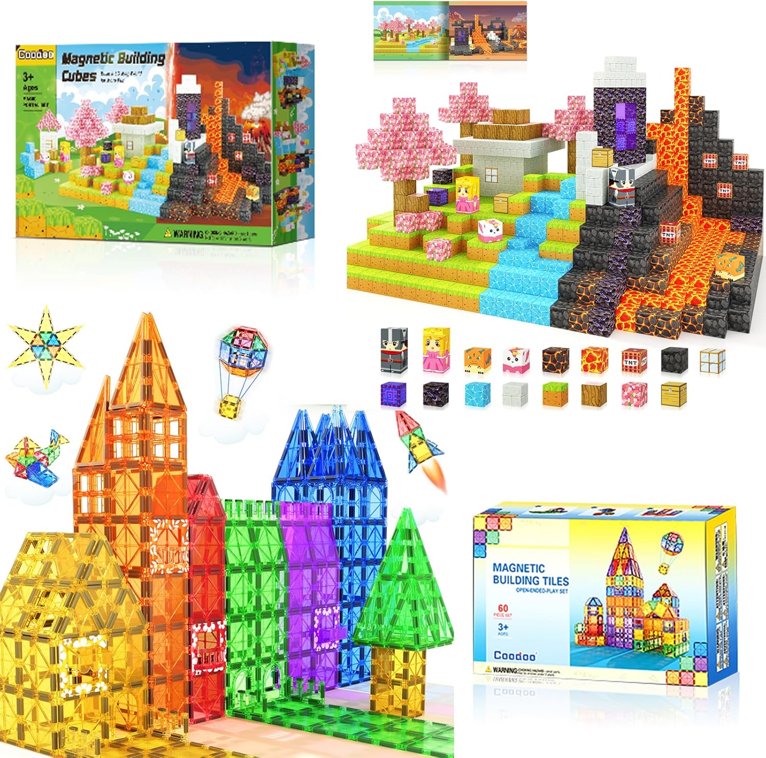 144PCSMagnetic Blocks - Build Mine Magnet World Magic Portal Set, Magnetic Tiles Building Blocks Toddler Toys STEM Sensory Outdoor Toys for 3+ Year Old Boys & Girls, Creative Kids Games Kids Toys