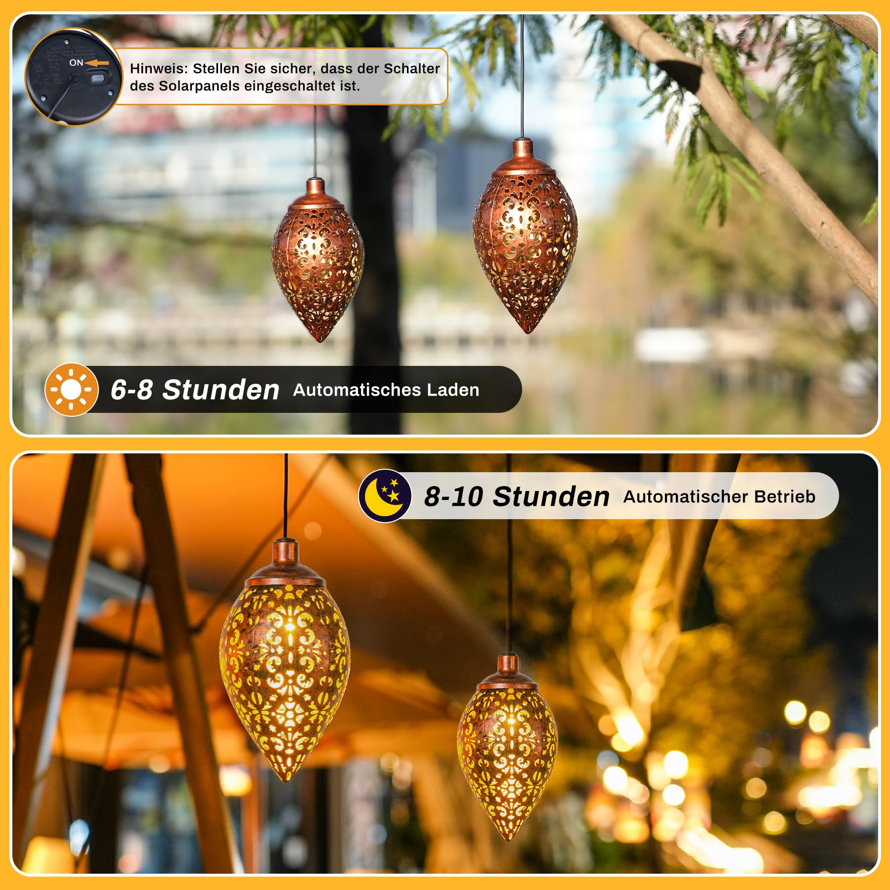 Görvitor Solarlampen für Außen Garten 4 Stück Hängend, Solarlaterne für Außen Hängend Vintage Metall, IP65 Wasserdicht Solar Laterne Warmlicht für Balkon Patio Garten, Gartengeschenke für Frauen