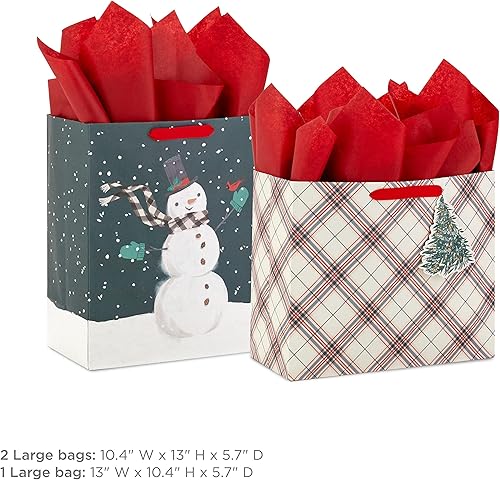 Miniatura 3 de Hallmark Surtido de bolsas de regalo de Navidad con papel de seda (3 bolsas 2 grandes de 13 pulgadas, 1 grande horizontal de 10 pulgadas) Santa con