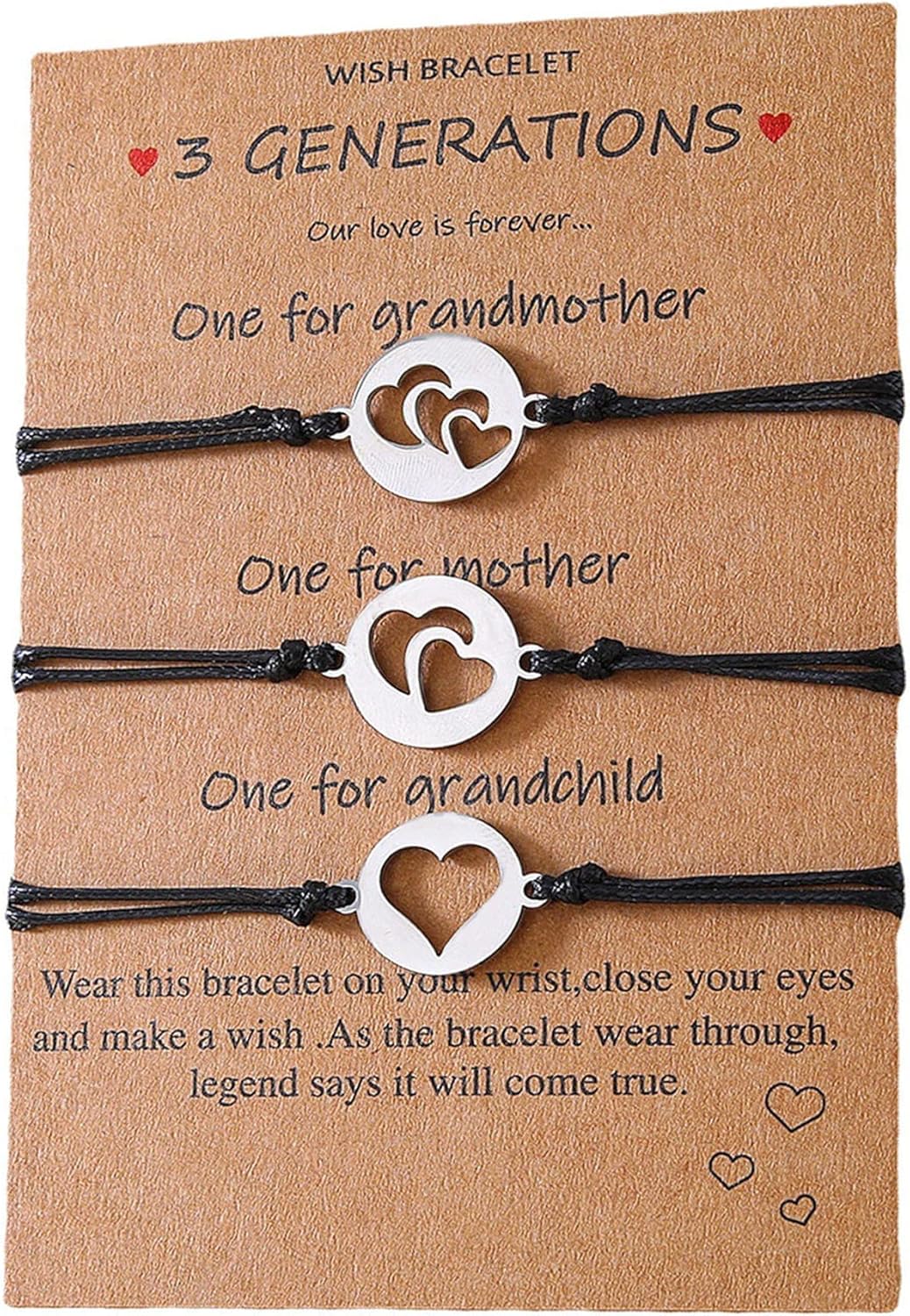 YALLNASL Grandma Mother Daughter Gift Bracelets for 3 Generations Gifts Bracelet Set Matching Bracelets for Grandma Mom Granddaughter Mother's Day Birthday Gifts Generation Bracelet