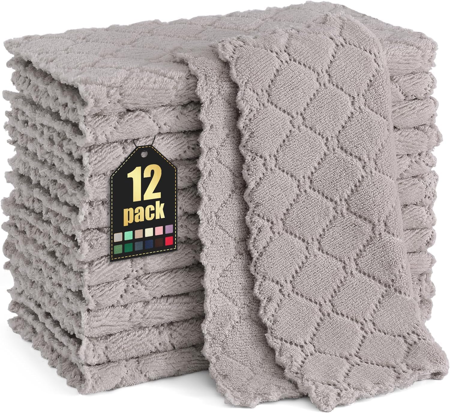 Moosfor Reinigungstücher Mikrofasertücher Waschbar Putzlappen Mikrofaser Weiche Fusselfrei Geschirrtücher Lappen Küchentücher, 12 Stück, 25x25 cm, Grau