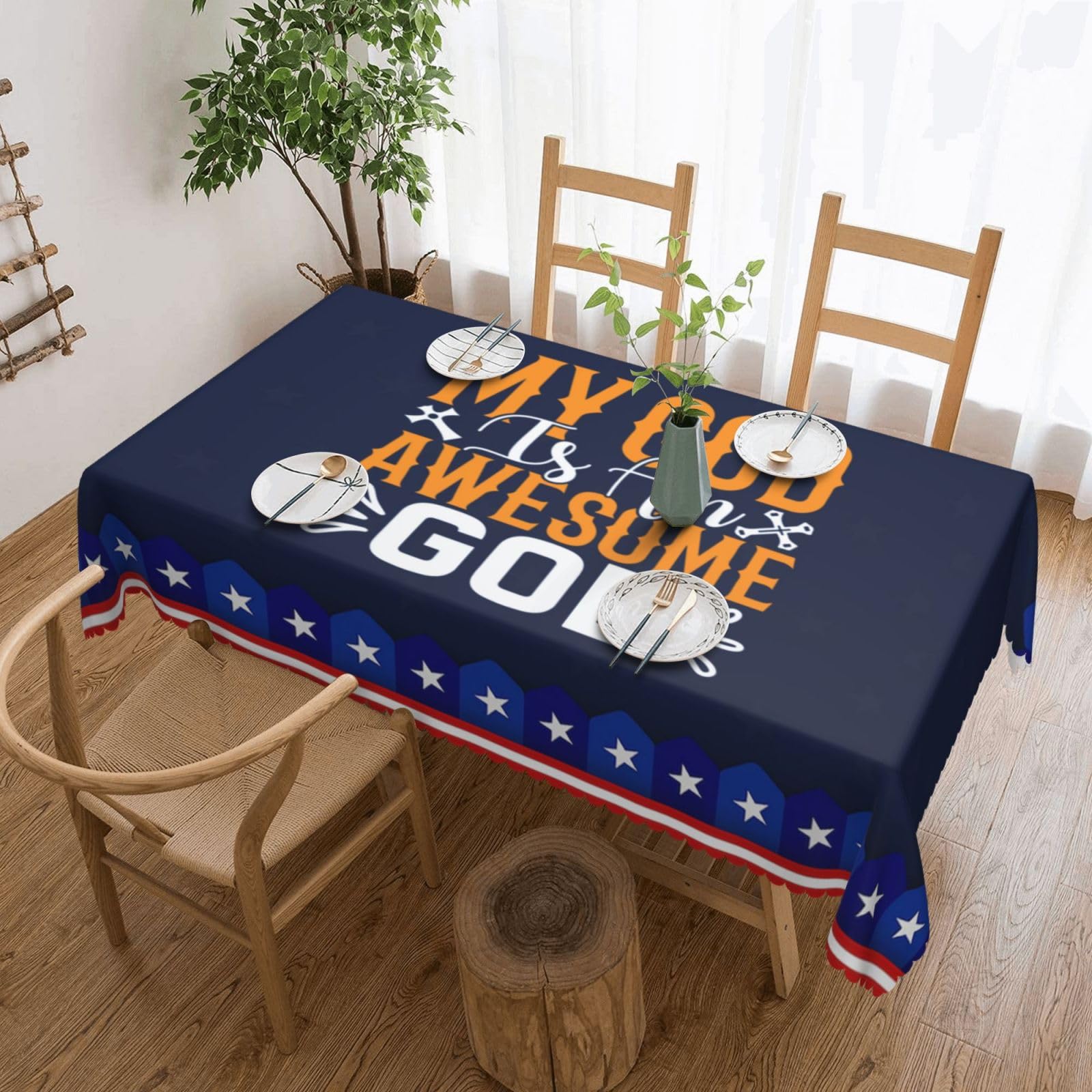 SMAZDFXX My God is Awesome God Love Jesus Christian Faith 54 x 72in Table Cloth,Polyester Rectangle Tablecloth for Kitchen Dining