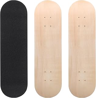 Meooeck Blank Skateboard Decks for Art Painting 28 x 8 Inches, Wood Skateboard Replacement 7 Layer Maple Double Tail Plain Skate Board with Sandpaper for Home Decor